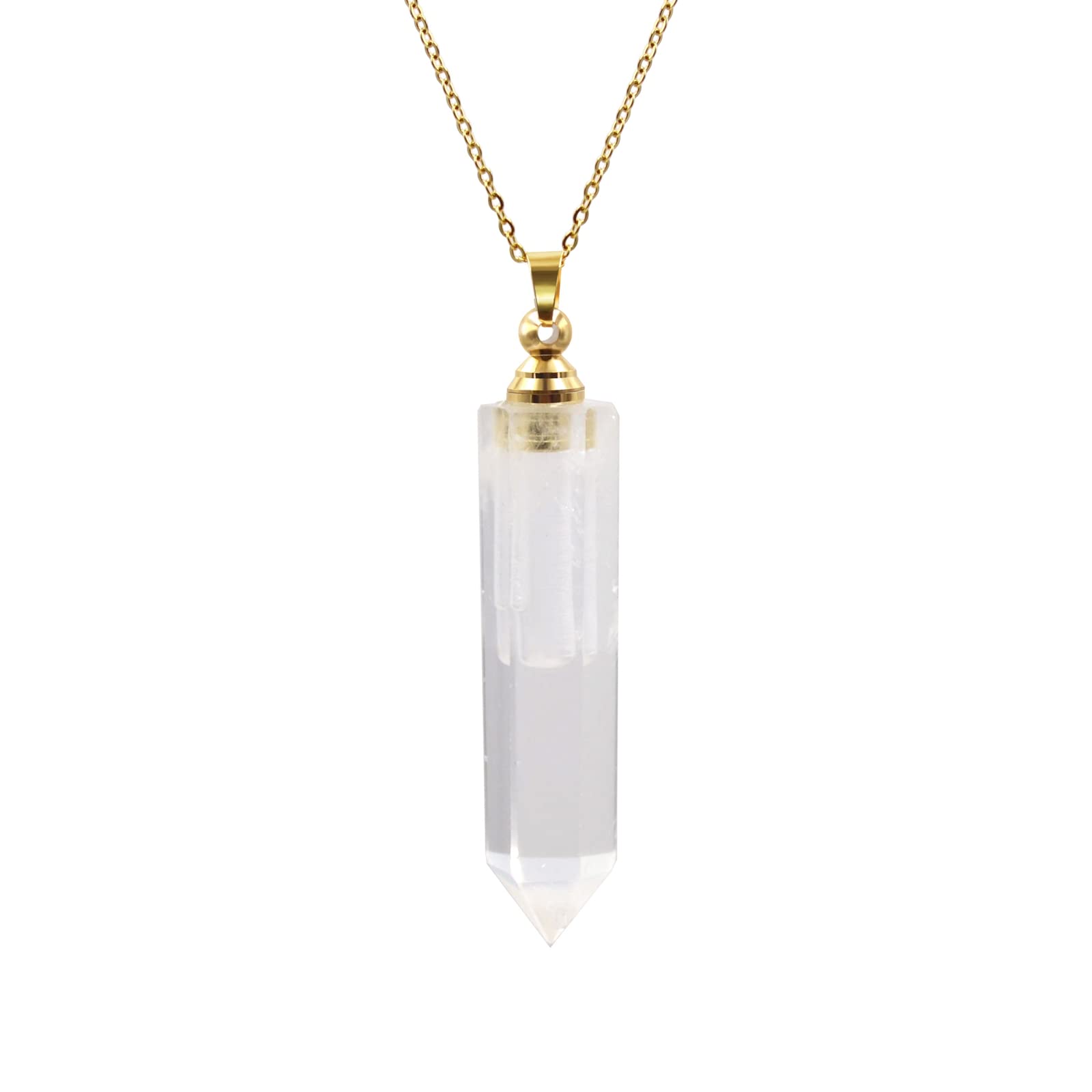 Hexagon Prism Perfume Bottle Pendant - Natural Agate Crystal Essential Oil Diffuser Necklace for Aromatherapy & Spiritual Healing | Perfect for Meditation, Yoga, and Gift Giving
