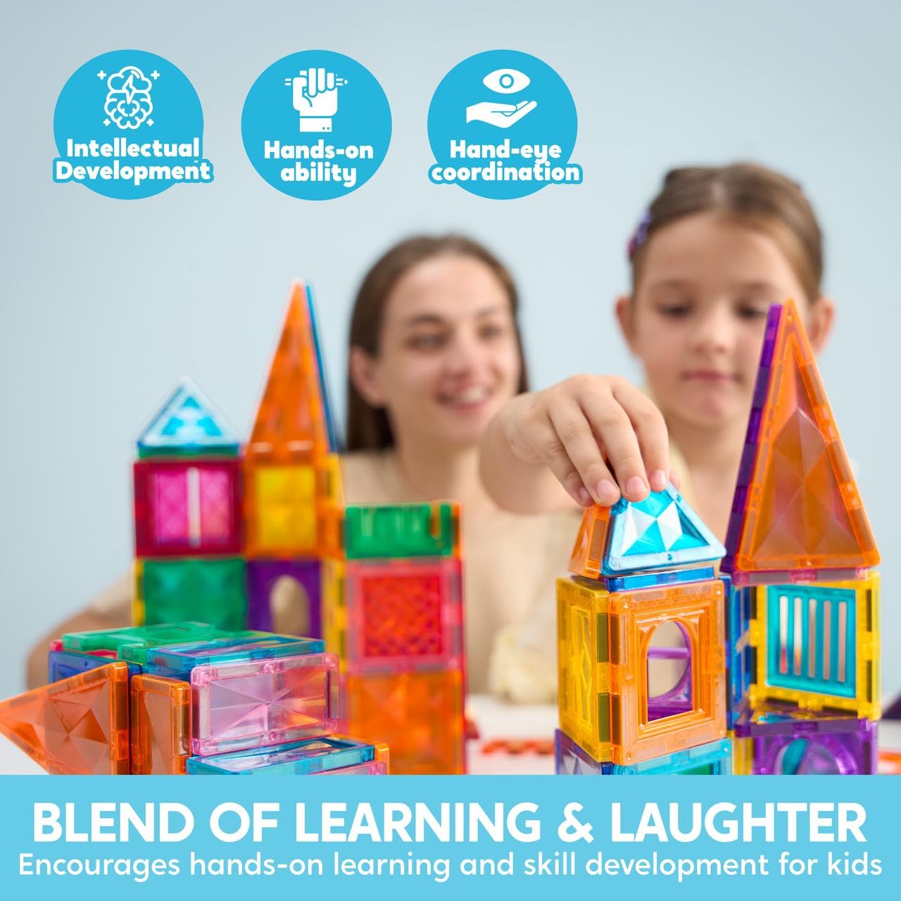 SYNCFUN 110PCS Magnetic Building Blocks for Kids - STEM Educational Construction Toys with 3D Vehicle Tiles - Sensory Learning Toys for 3 4 5 6 7 Year Old Boys & Girls - Perfect Birthday Gift for Creative Play & Early STEM Development