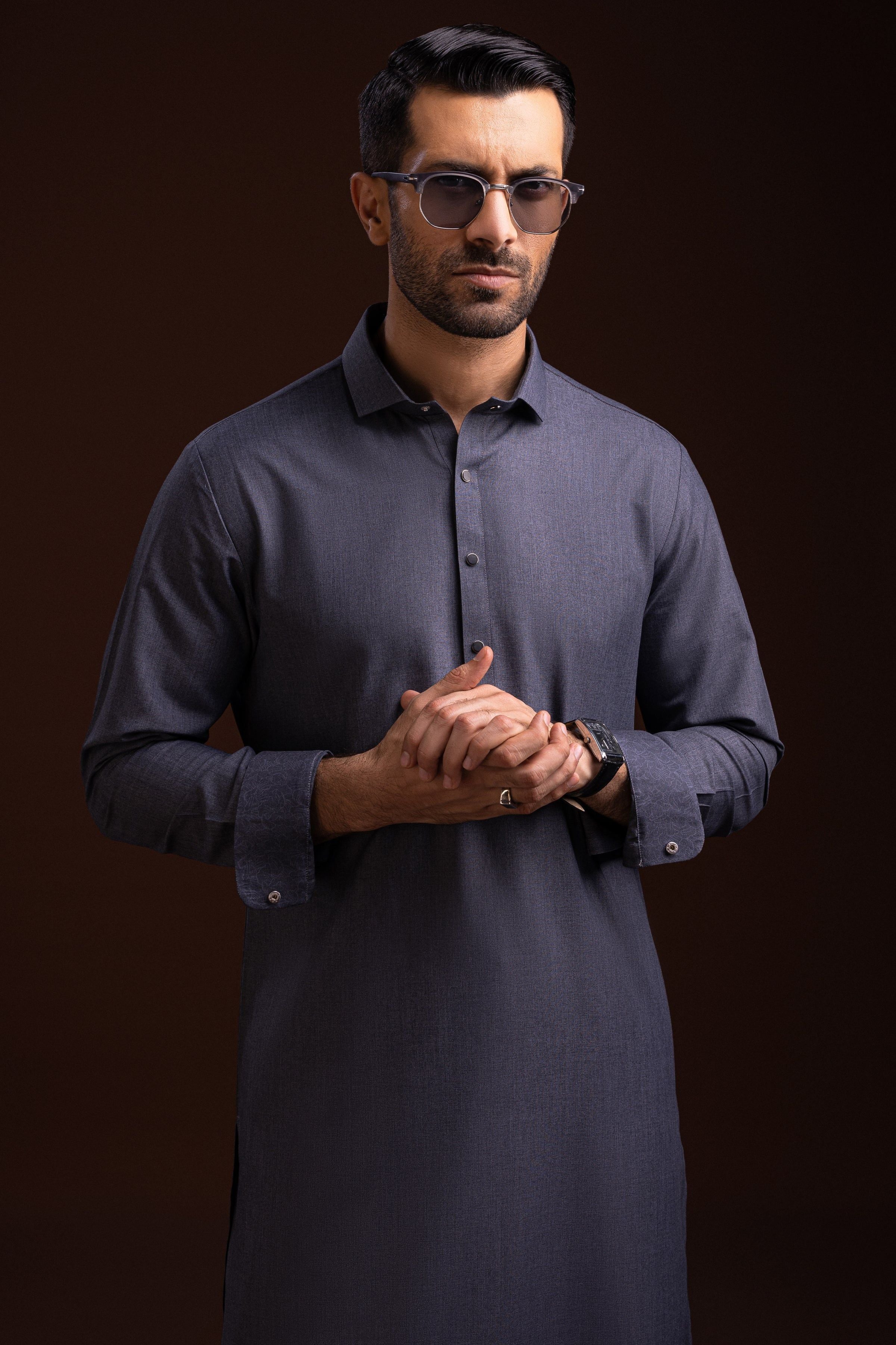 Blended Grey Kameez Shalwar Outfit - Traditional Pakistani Dress for Men & Women | Perfect for Eid, Weddings & Cultural Events