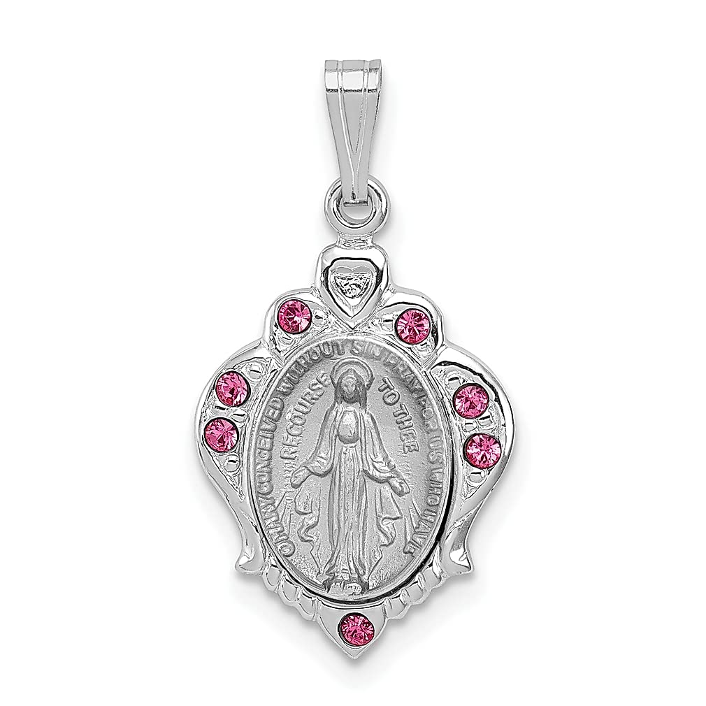 925 Sterling Silver Miraculous Medal Necklace with Pink Cubic Zirconia - Religious Jewelry Pendant for Women, Perfect Gift for Her - Ideal for Baptism, First Communion & Everyday Wear