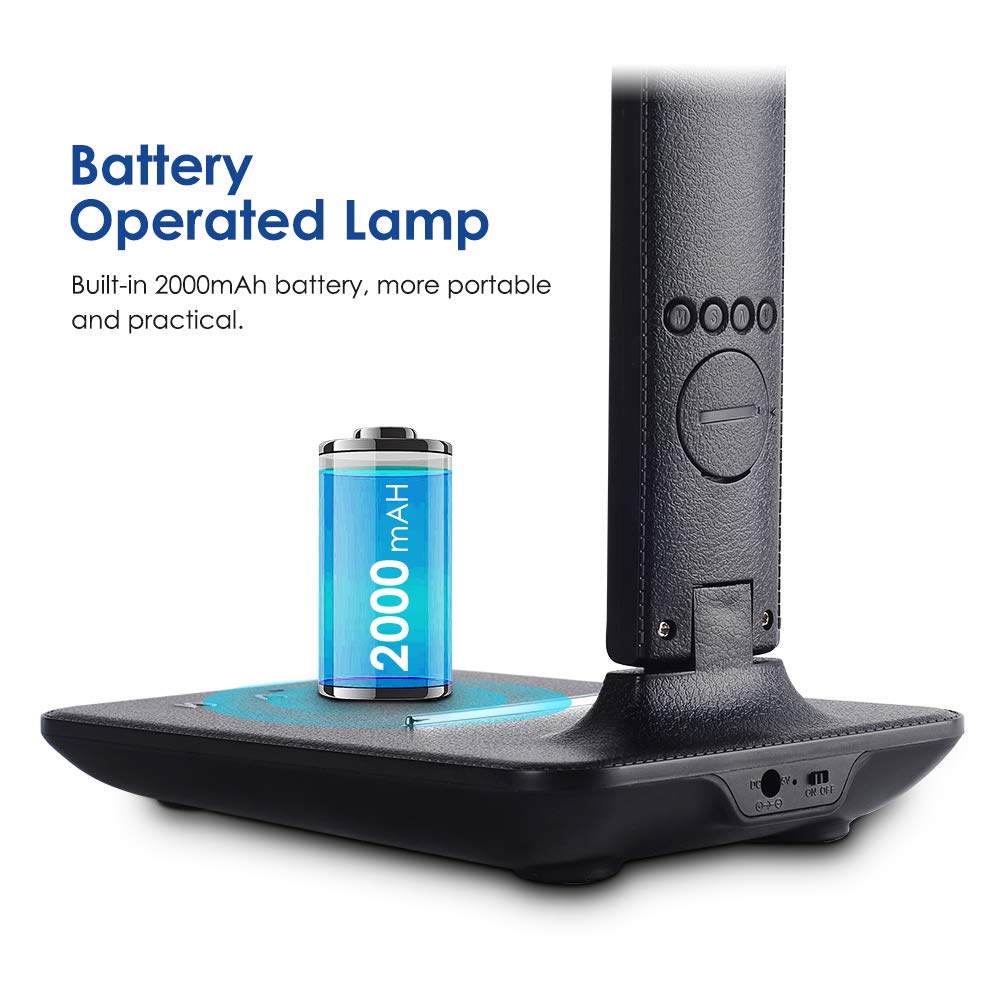Multifunctional LED Desk Lamp with Clock & Phone Holder - 3 Lighting Modes, 5 Brightness Levels, Eye-Caring Study Light, Battery Operated for Office, Reading & Home Use - Black