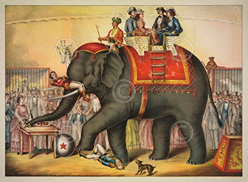 Vintage Circus Elephant Poster - 11x8 Inch Art Print, 14x11 Inch Framed Size - Perfect for Home Decor, Office Wall Art & Vintage Theme Parties