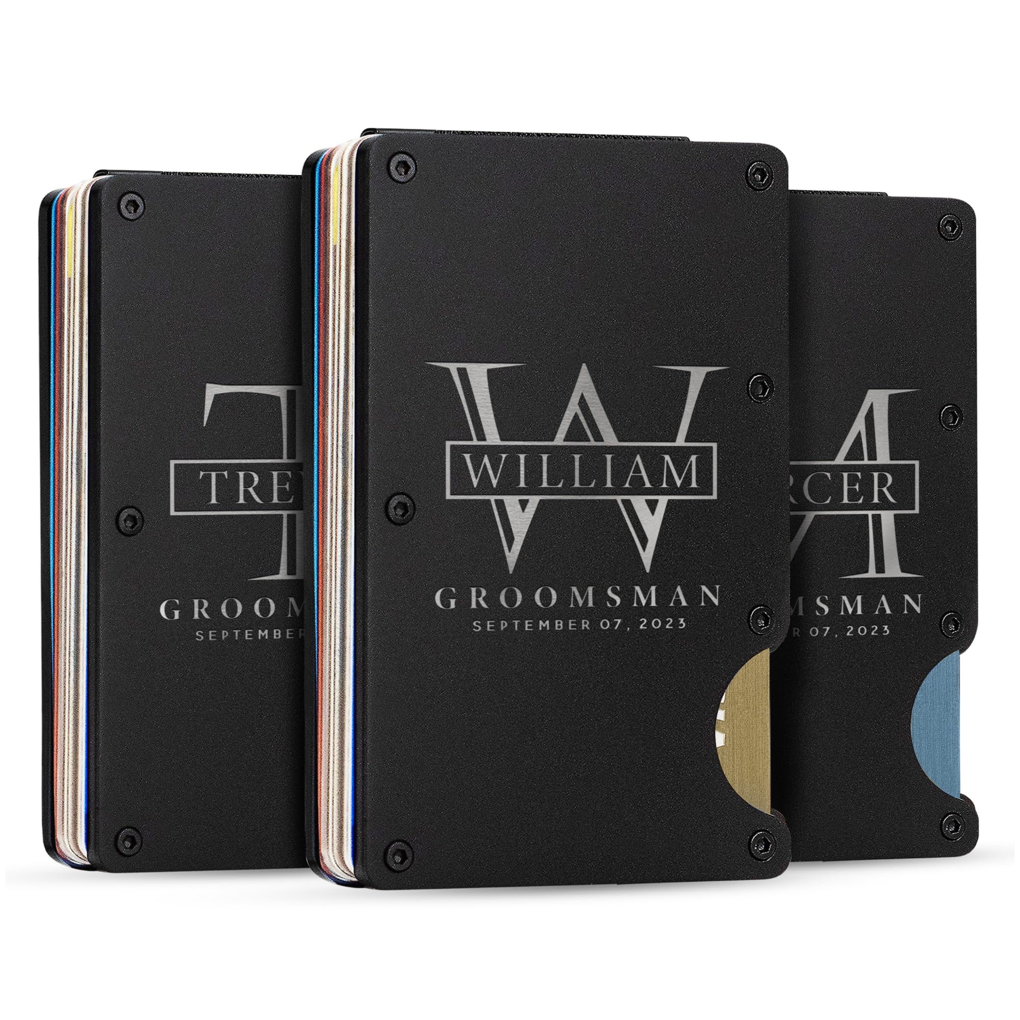 Personalized Groomsmen Gift Set of 3 - Custom Engraved Wallet Box Set for Wedding Proposal, Best Man & Groomsmen Gifts - Perfect for Bachelor Party, Wedding Party Favors & Bridesmaid Gifts