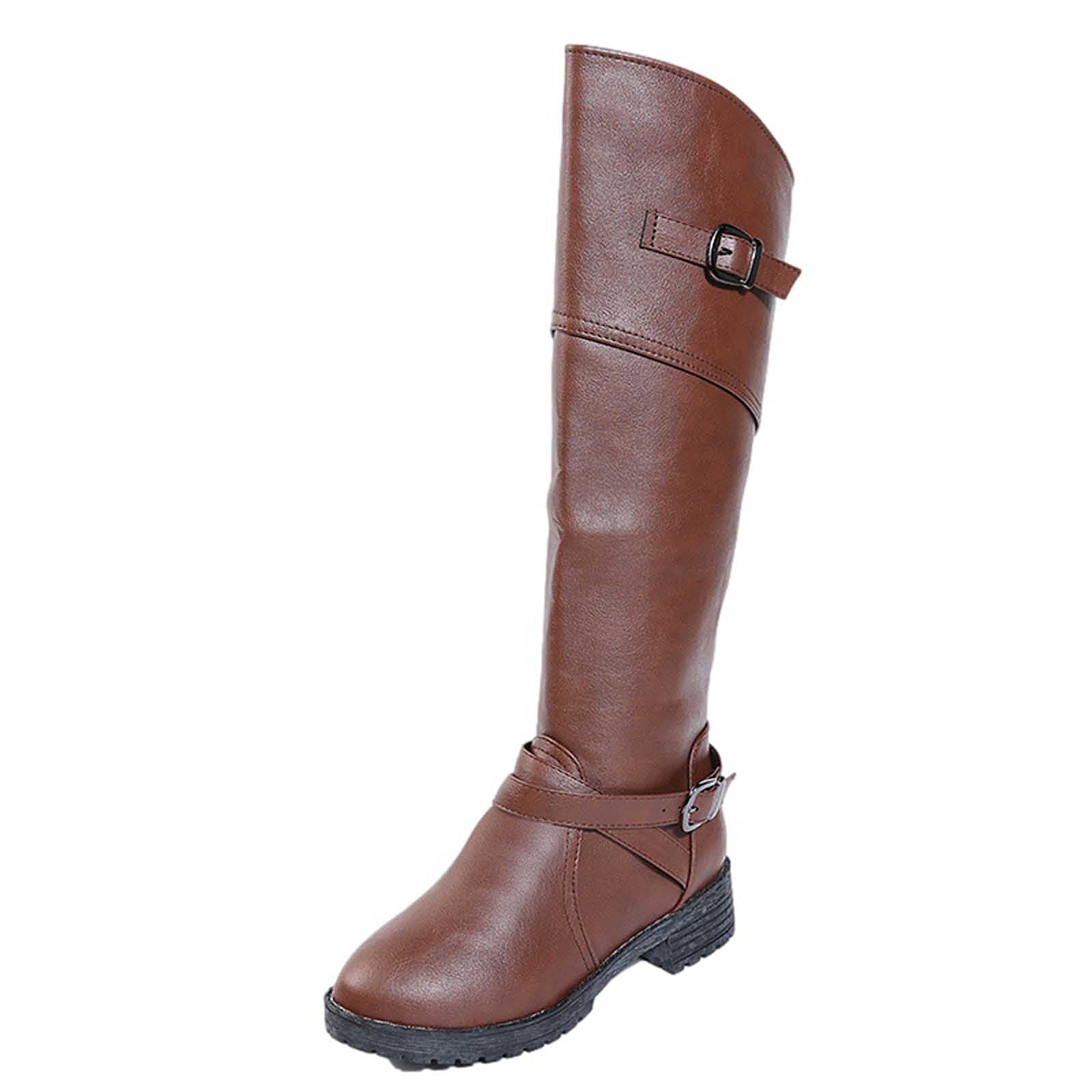 Premium Women's Classic Long Leather Boots - Genuine Full Grain Leather, Comfortable Stacked Low Heel, Anti-Slip Hiking Boots for Fall & Winter | Waterproof & Warm | Perfect for Outdoor Adventures, Casual Wear, Fashionable Winter Outfits, Daily Commute & Office Wear - Ideal for Hiking, Travel, Shopping, City Exploration & Snowy Weather