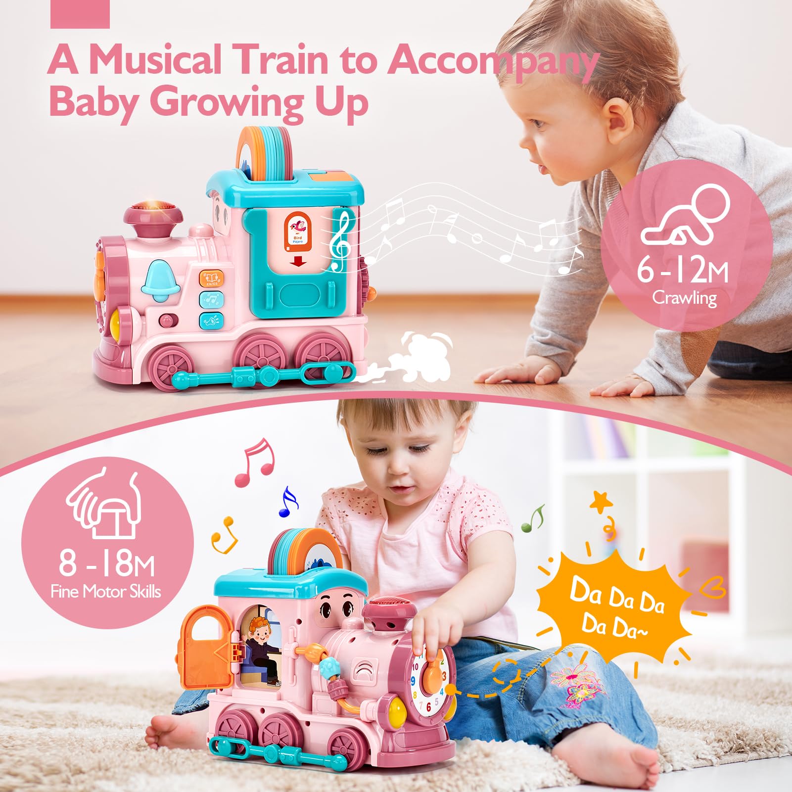 Educational Musical Train Toy for 1-2 Year Olds | Bilingual Talking Flash Cards (English/Spanish) | Toddler Learning Toys 12-18 Months | Perfect for Easter Gifts, Birthday Presents & Early Childhood Development