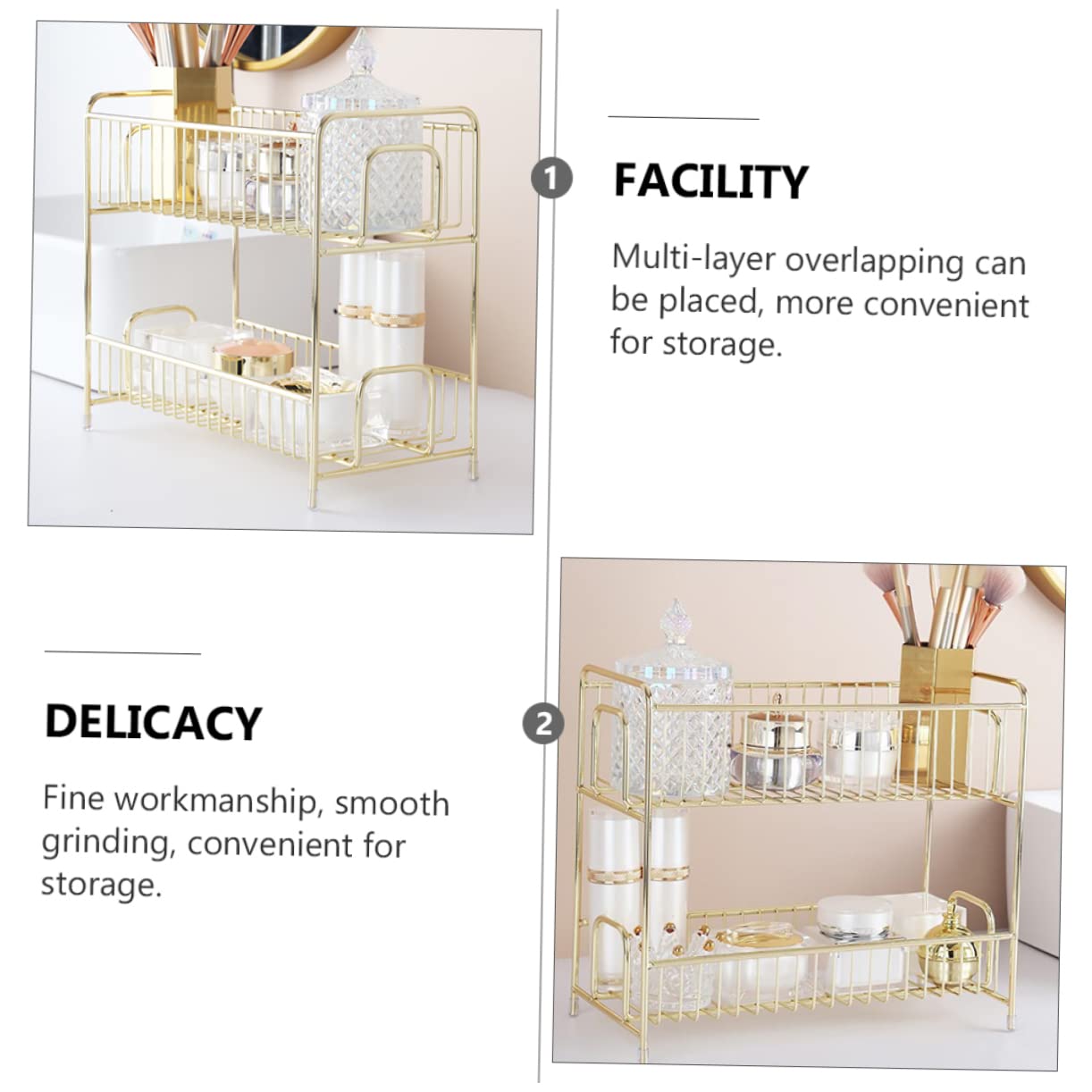 Zerodeko 1-Tier Makeup Organizer Storage Box - Gold Kitchen Shelf, Space Saving Multifunctional Rack for Cosmetics, Spices & Small Items - Perfect for Vanity, Bathroom & Pantry Organization