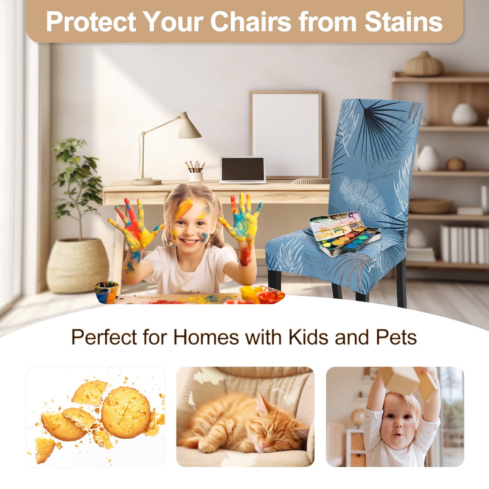 Stretch Printed Parsons Chair Slipcovers Set of 4 - Summer Pattern Spandex Dining Room Chair Covers, Washable & Removable Kitchen Chair Protectors for Home, Hotel, Wedding Ceremony (Blue) - Perfect for Indoor Dining, Party Decor & Event Seating