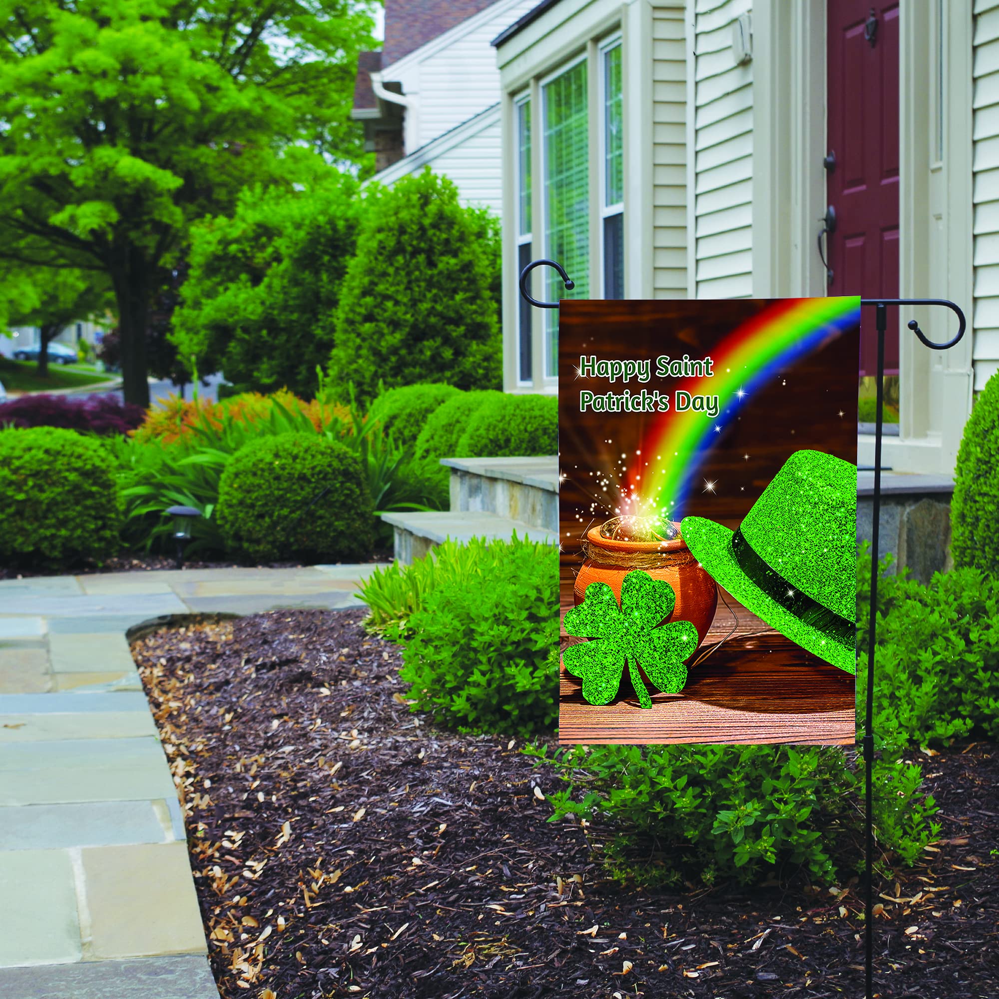St. Patrick's Day Garden Flag - Double Sided 12x18 Inch Leprechaun Pot of Gold Irish Flag with Shamrock & Rainbow Design - Perfect for Outdoor Decor, Yard Signs, and St. Patrick's Day Celebrations