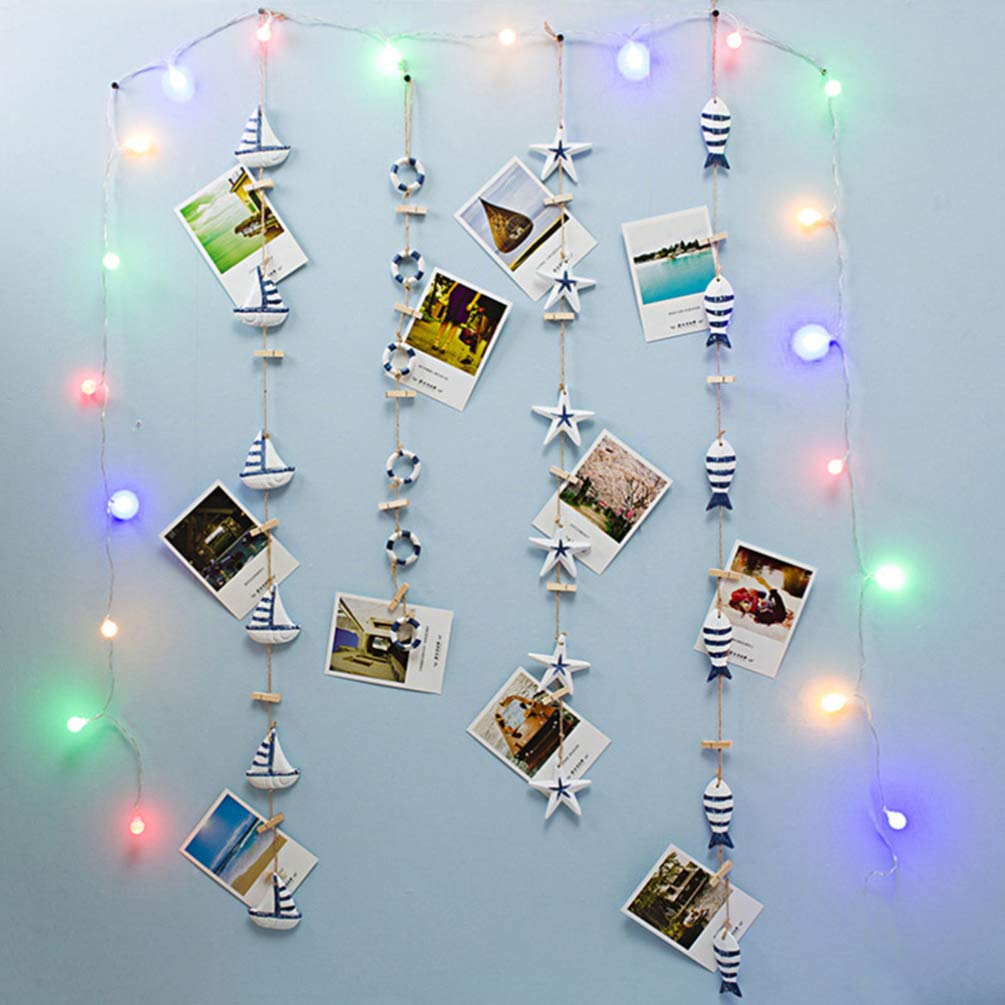 Healifty Wooden Photo Clips - 3 Strings Hanging Decor for Wall Display