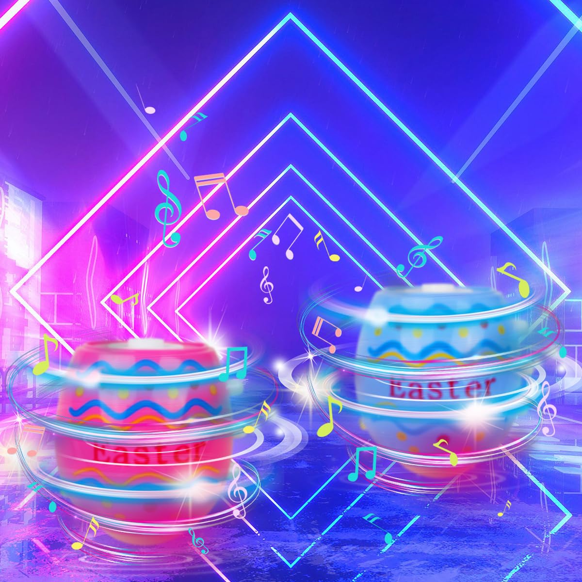 Pinkiwine 4 Pack LED Light Up Spinning Tops - Flashing Easter Egg Toys for Kids, Boys & Girls - Fun Party Favors, Easter Basket Stuffers & Holiday Gifts (Great for Easter Celebrations, Birthday Parties & Classroom Rewards)