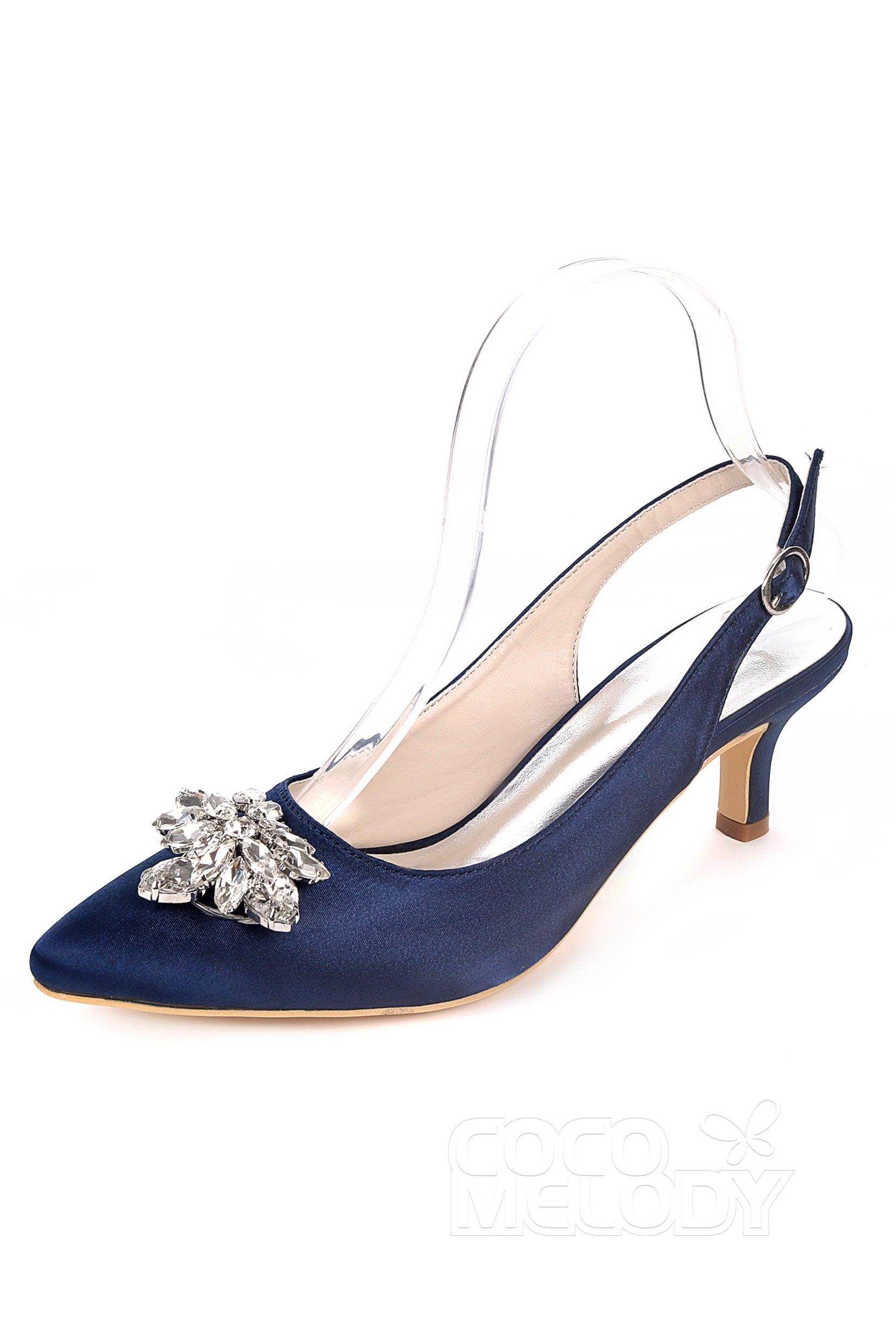 CK0064 Low Heel Slingback Dress Shoes - Comfortable Silk-Like Material for Women | Perfect for Office, Wedding & Special Occasions