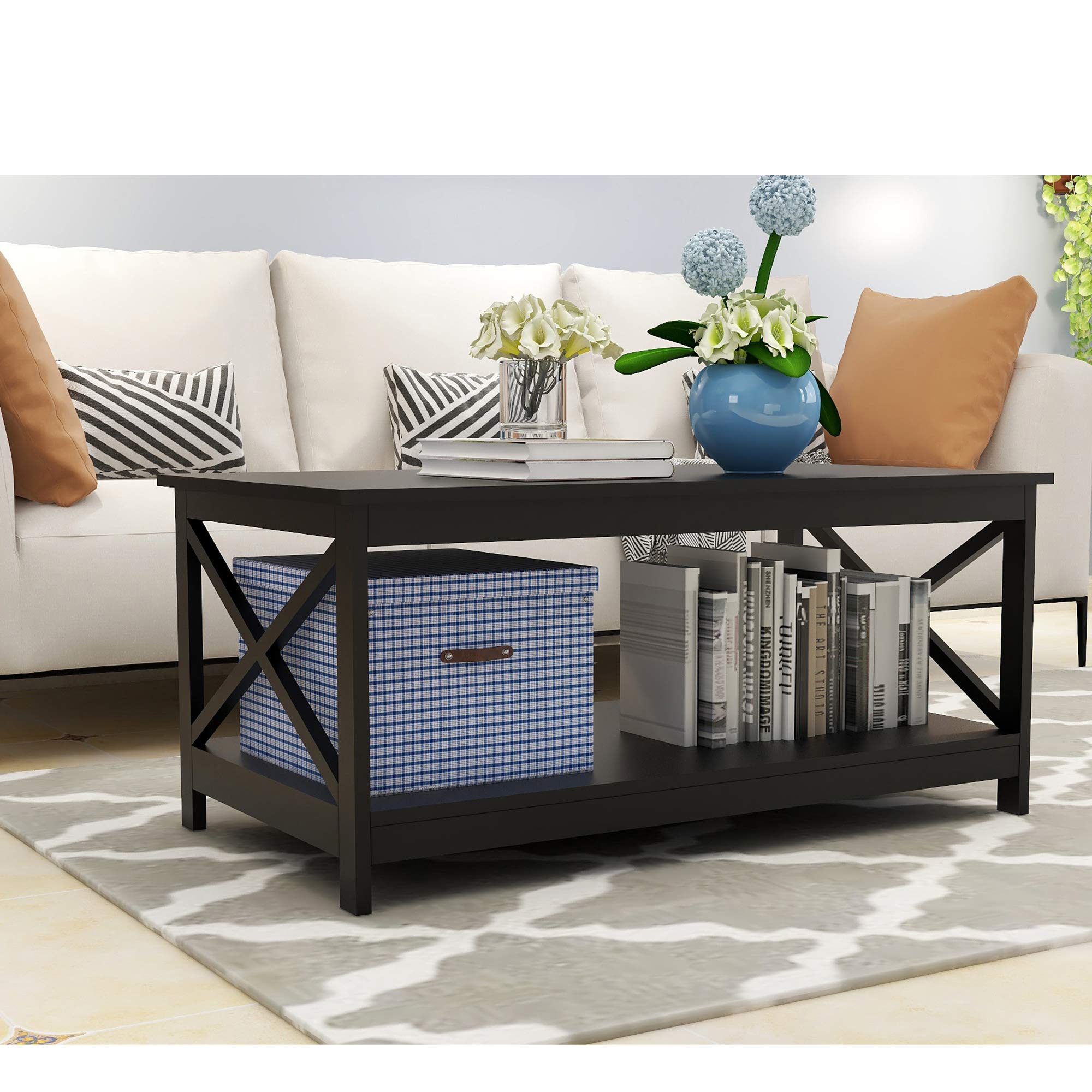 Extendable MDF Coffee Table & Side Table - Black Oxford End Table for Living Room, Office, Waiting Area | Multi-Functional Couch & Reception Table for Home & Business Use
