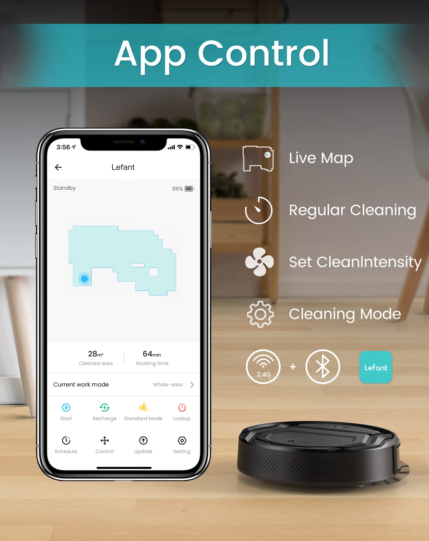 Lefant Robot Vacuum Cleaner 2200Pa Strong Suction, 120 Min Runtime, WiFi/Alexa/APP Control, Self-Charging, Slim Design for Hard Floors & Pet Hair - Perfect for Smart Home Cleaning & Daily Maintenance