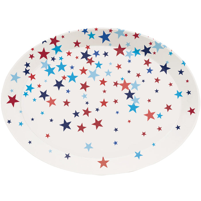 12-Piece Bulk Patriotic Plastic Trays for 4th of July Party - Red White Blue Disposable Serving Plates for BBQs, Picnics & Independence Day Celebrations