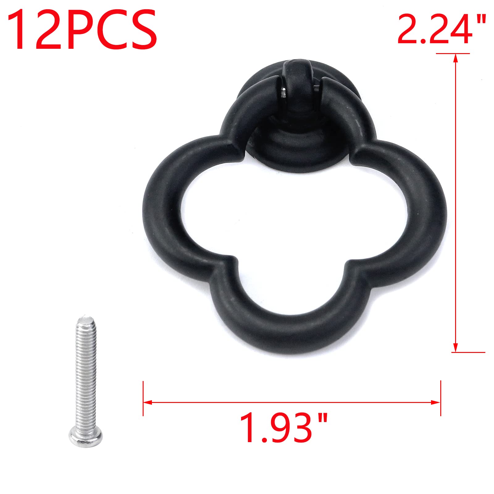 12 Pack Black Cabinet Knobs and Pulls - Four-Leaf Clover Shaped Drawer Handles - Durable Zinc Alloy Hardware for Furniture, Wardrobe, Dresser - Includes Screws - Perfect for Kitchen Cabinets, Bathroom Vanities, and Home Decor