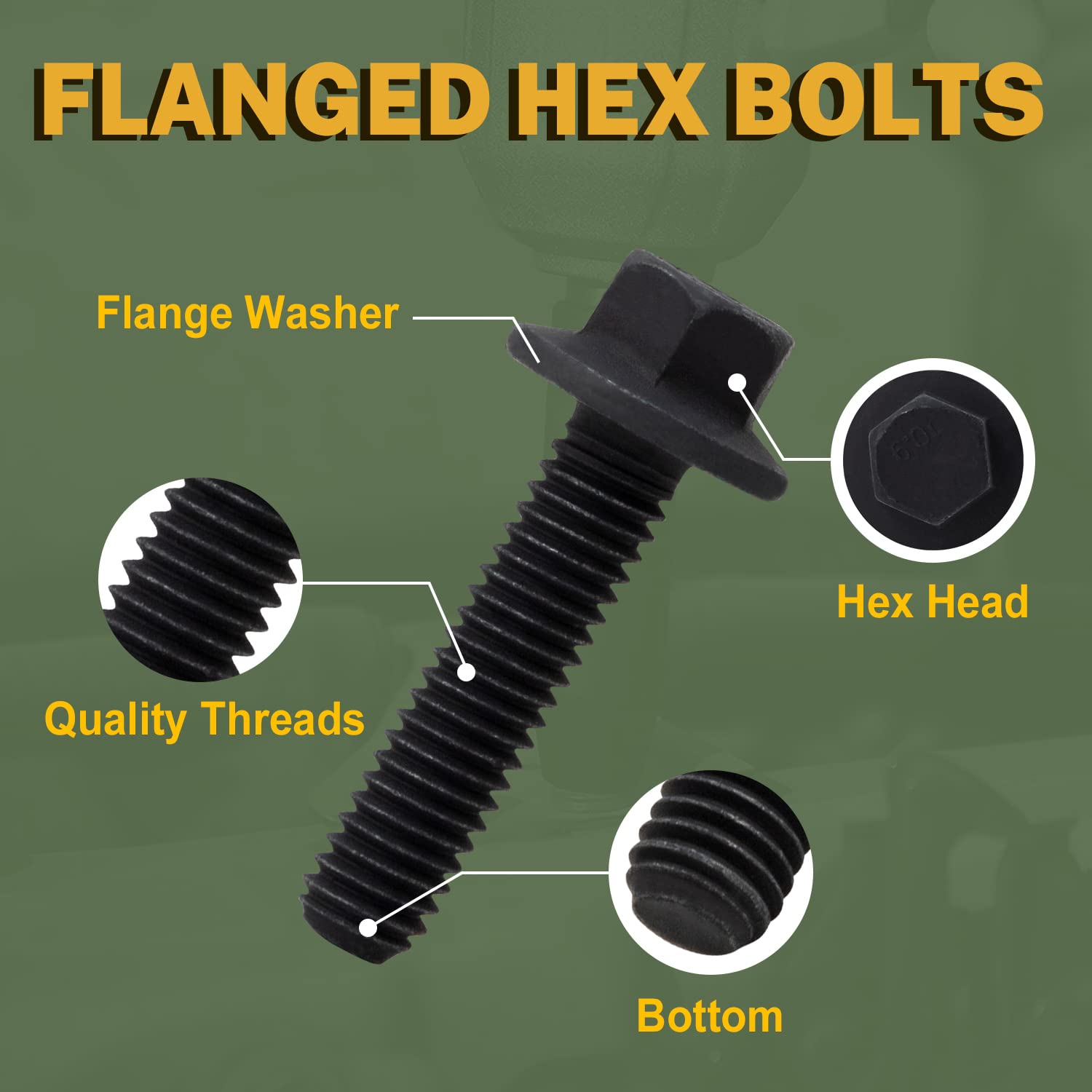 LIONMAX M6 x 12mm Hex Head Flange Bolts - Black Oxide Finish, Grade 10.9 Carbon Steel, Rust-Resistant (50 Pack) - Ideal for Automotive, Machinery & DIY Projects
