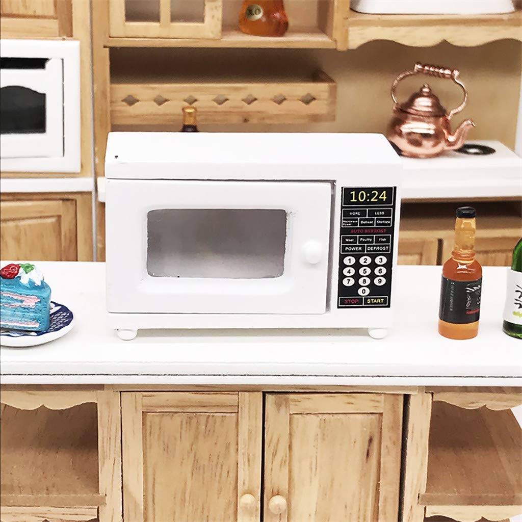 1:12 Scale Dollhouse Miniature Furniture - Wooden Microwave Oven White for Dollhouse Decoration | Perfect for DIY Dollhouse Accessories, Miniature Room Displays & Collectors