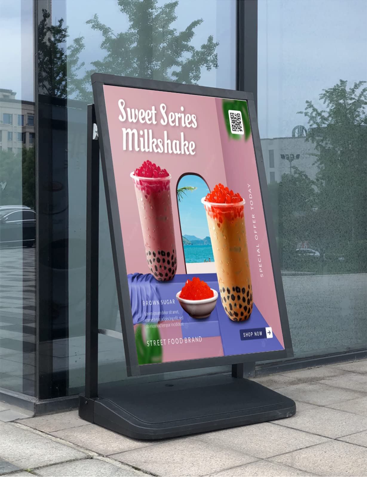 Heavy-Duty 23.5x35.5 Inch Sidewalk Poster Frame Stand with Wheels - Outdoor/Indoor Sign Display for Advertising, Events & Store Promotions