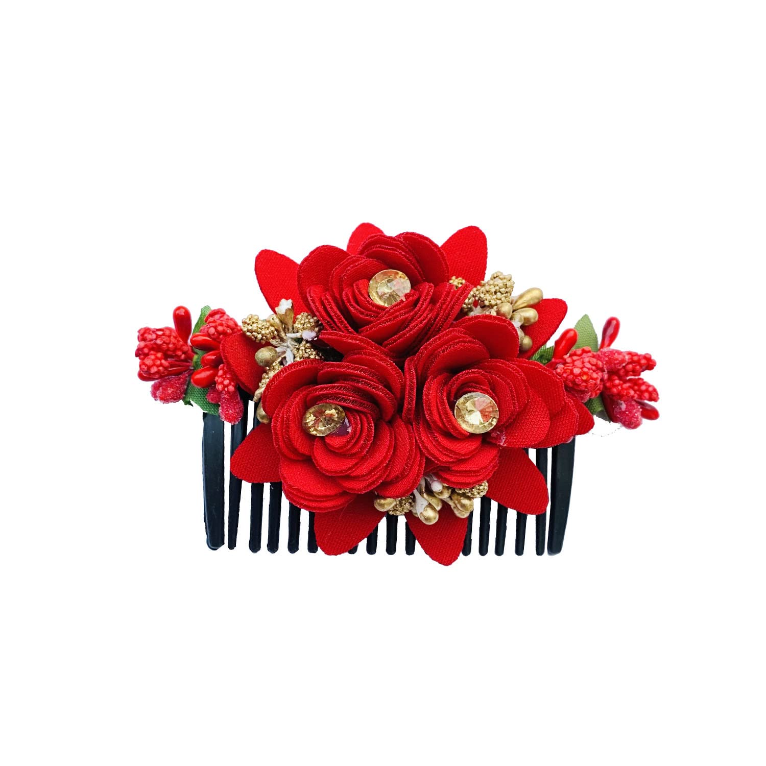 VinshBond Floral Hair Comb Clips for Women & Girls - Red Hair Accessories Side Clips (Pack of 1) - Perfect for Weddings, Parties & Everyday Styling