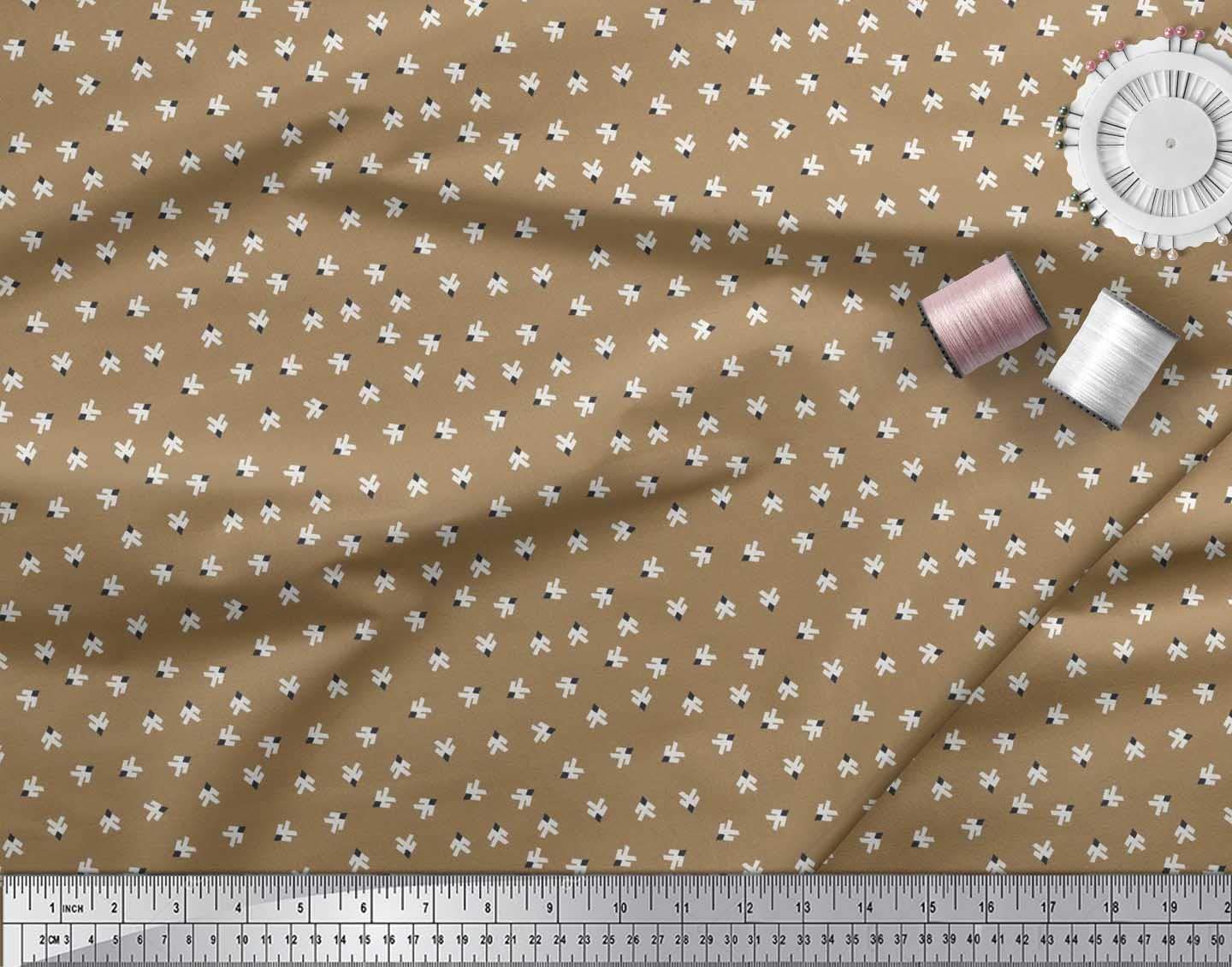 Soimoi Poly Georgette Brown Fabric by The Yard - 52 Inch Wide Cross Small Motif Geometric Print Shirting Material - Timeless Style Lightweight Fabric for Dresses, Blouses, Scarves & Home Decor