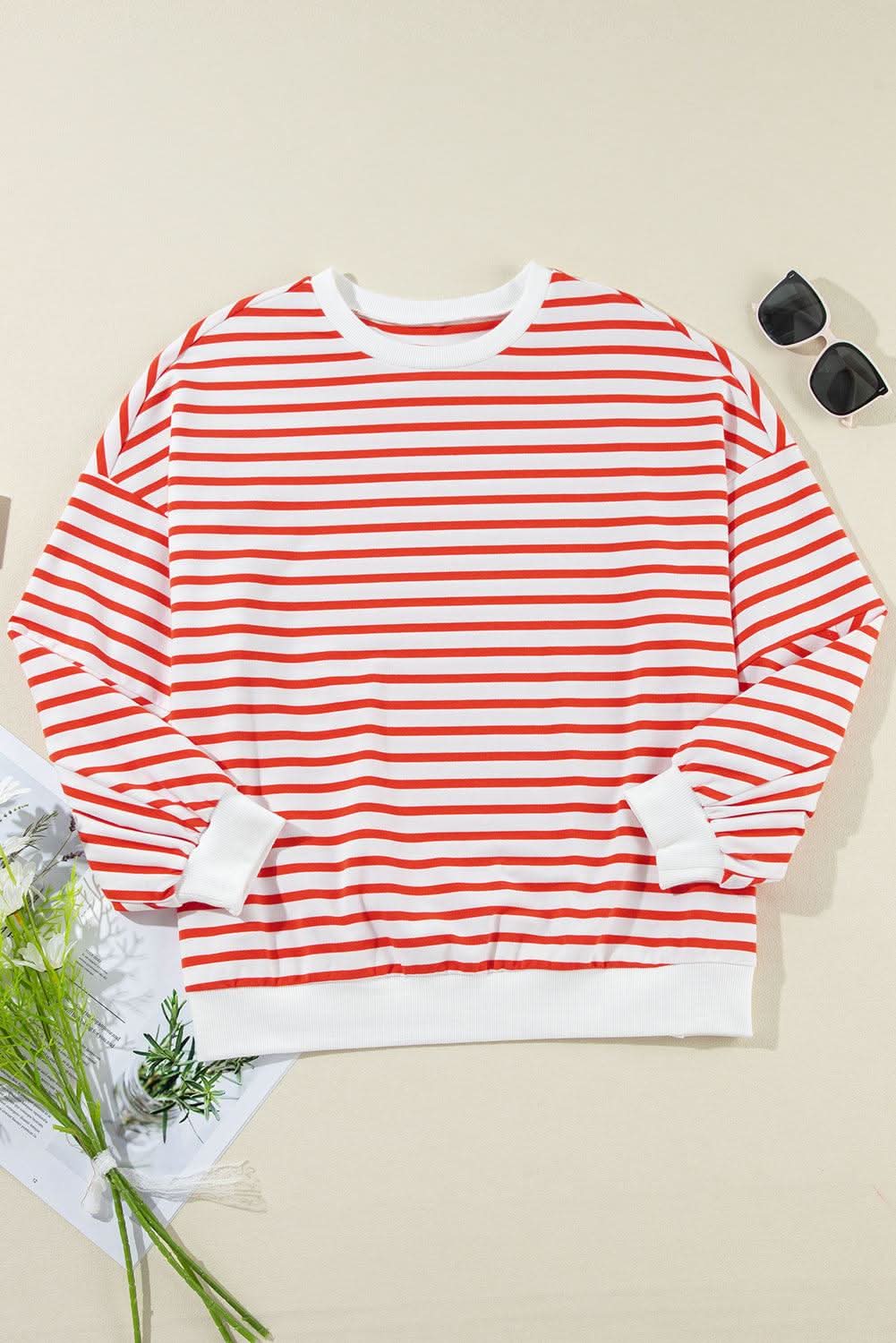 Stylish Orange Striped Oversized Sweatshirt for Women - Cozy & Trendy Pullover for Casual Wear, Loungewear & Street Style Fashion