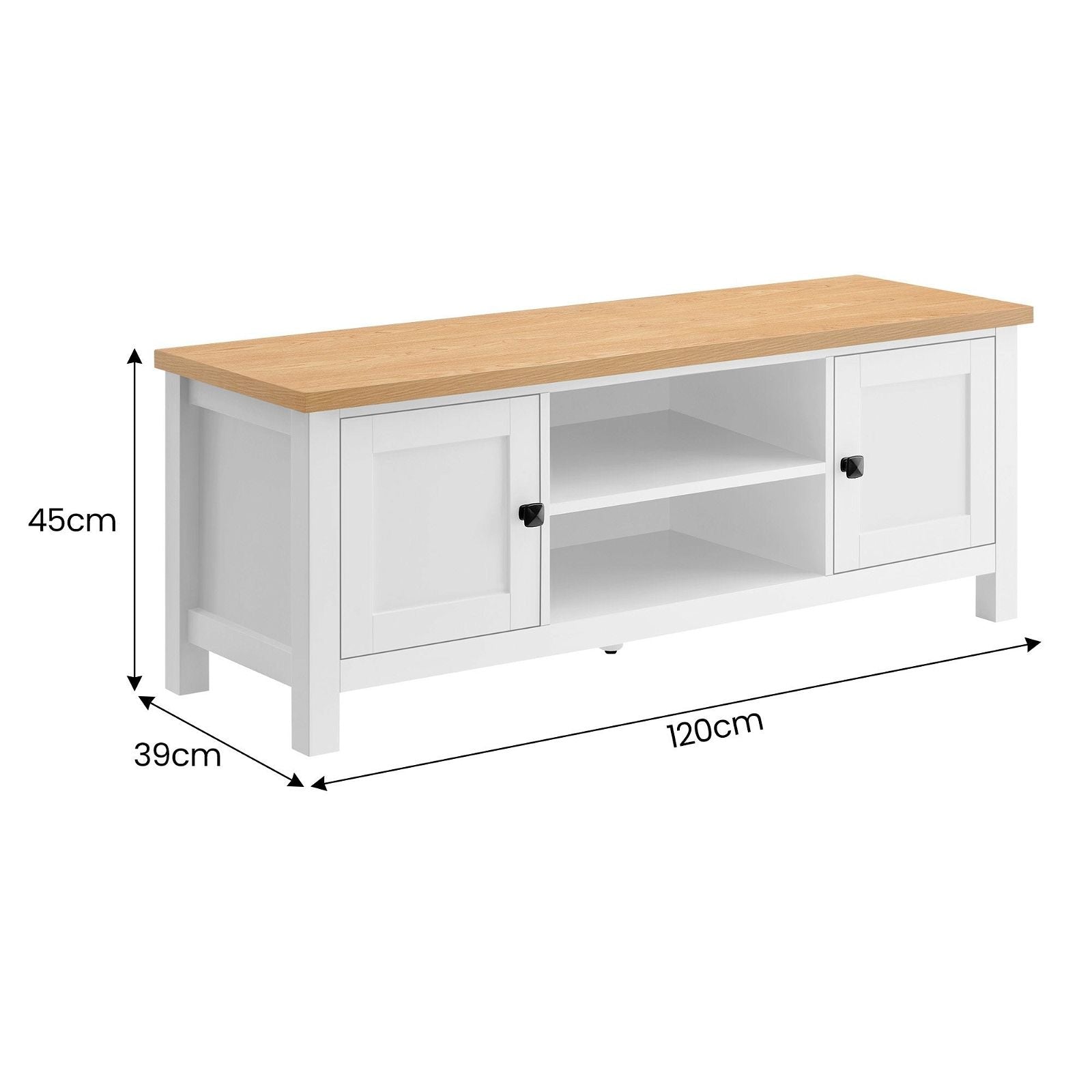 Sarantino Gio TV Stand - White & Natural Wood Entertainment Center with Storage | Perfect for Living Room, Bedroom & Home Theater Setup