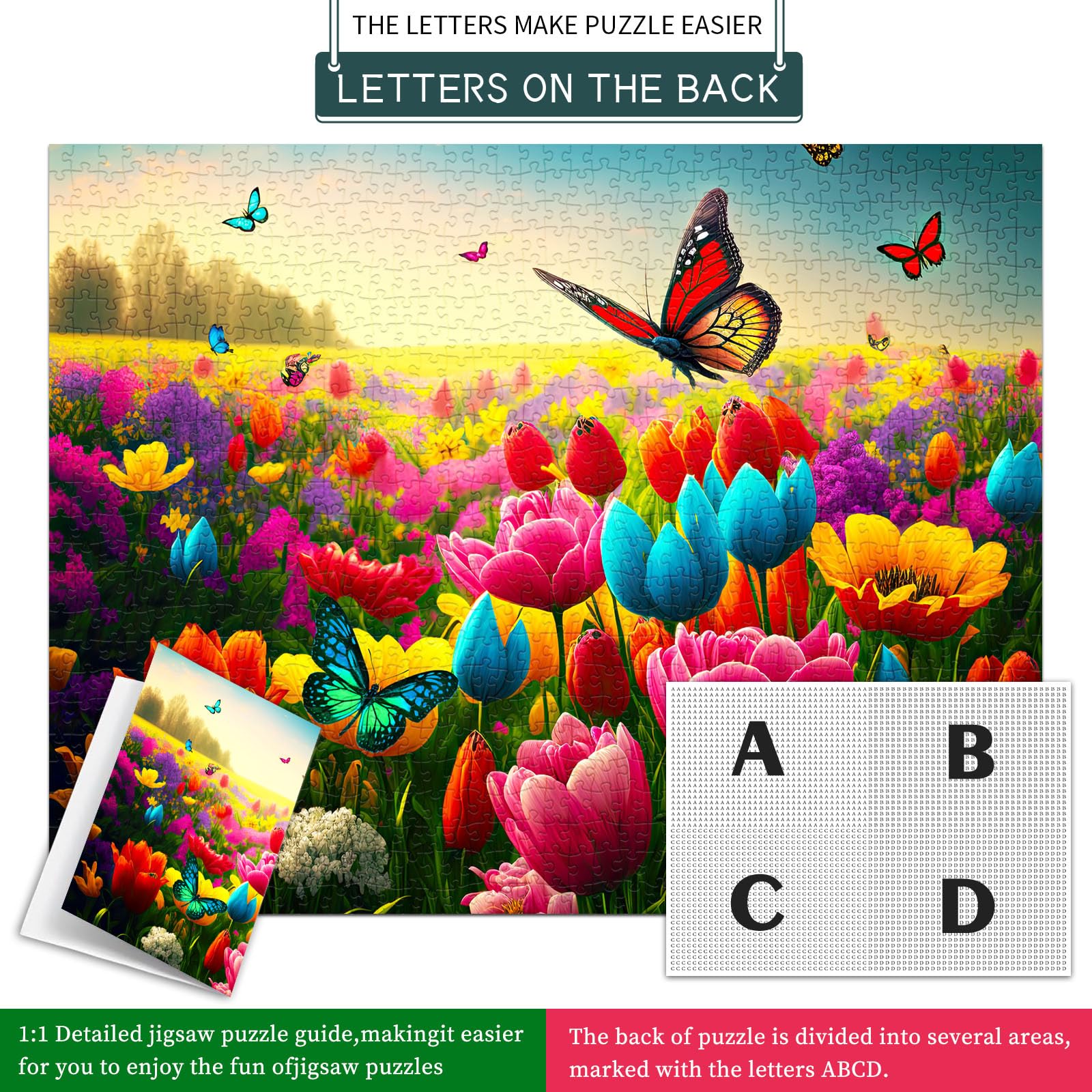 1000 Piece Jigsaw Puzzle for Adults - Colorful Challenging Impossible Puzzle Game for Family - Flowers and Butterflies Design - Perfect for Relaxation, Brain Training & Family Bonding Time