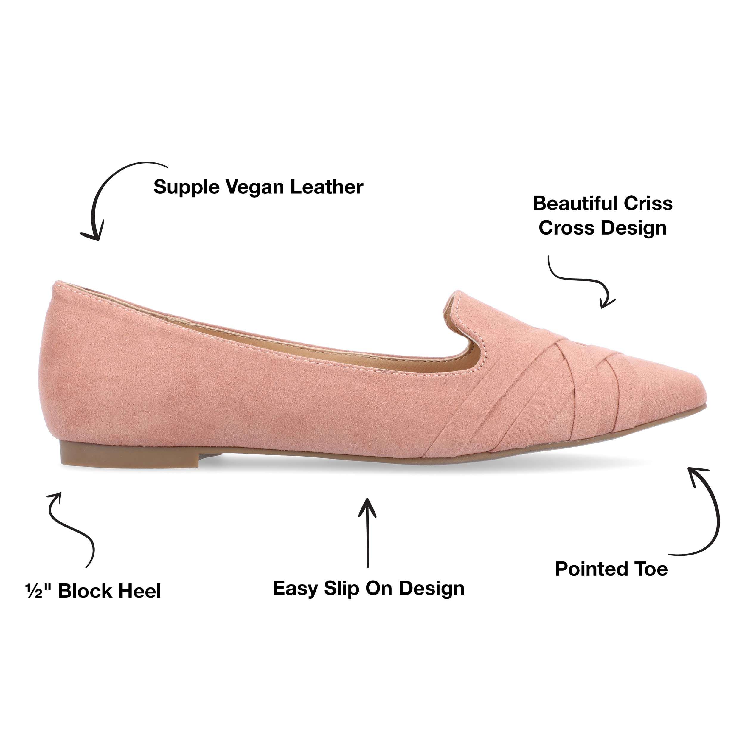 Journee Collection Women's Mindee Slip On Pointed Toe Loafer Dress Flats - Blush Pink - Size 10 | Comfortable Work Shoes for Office, Business Casual & Professional Outfits
