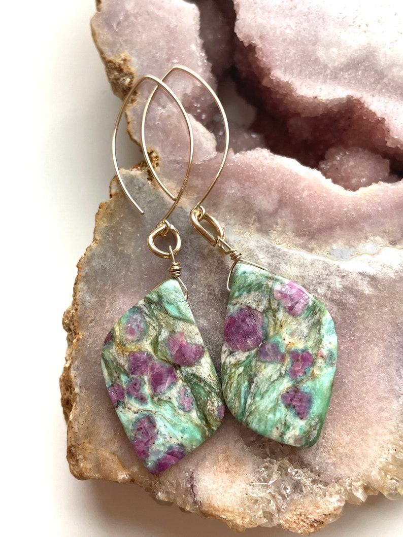 Large Statement Ruby in Fuchsite Earrings | Raw Crystal Stone Dangle Earrings | July Birthstone Jewelry | Elegant Gift for Women | Perfect for Weddings, Parties & Special Occasions