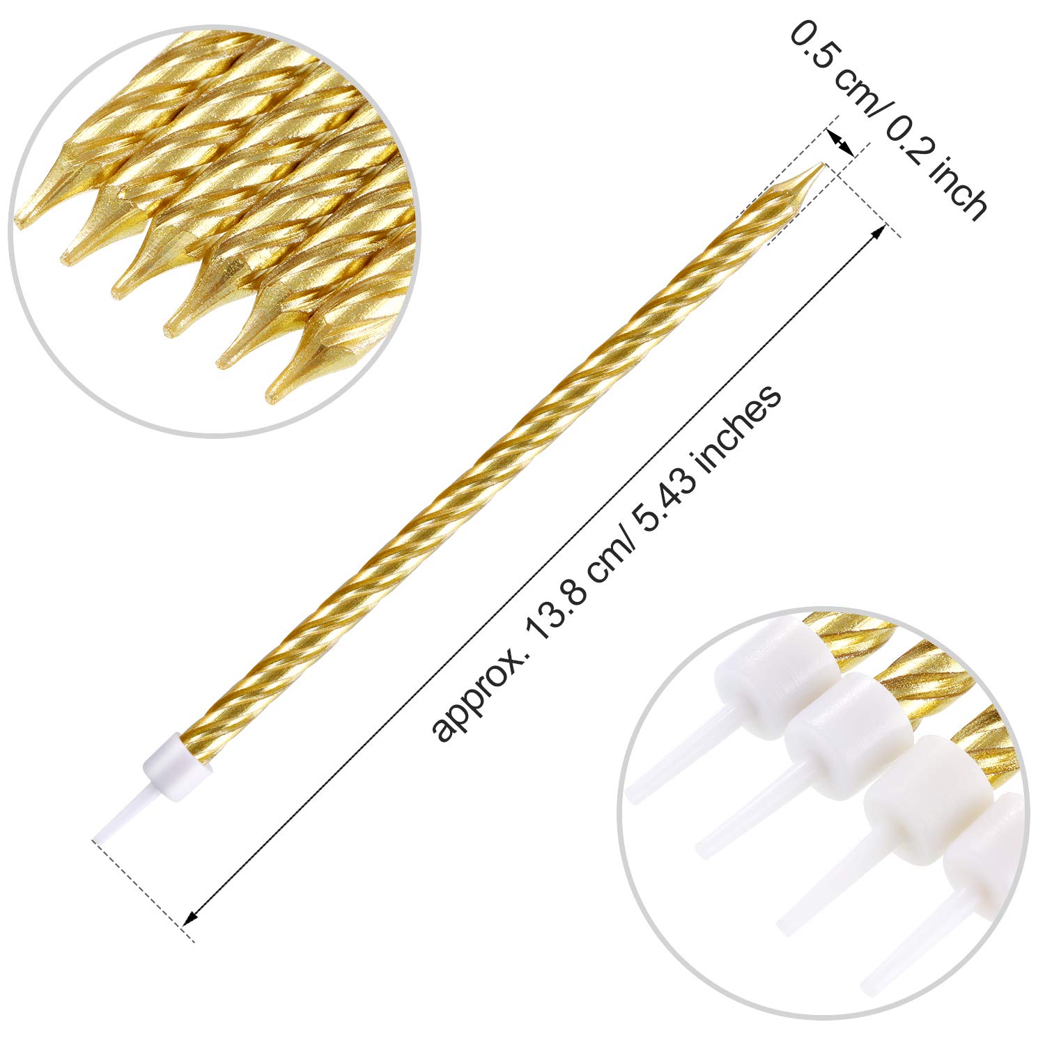 30-Piece Gold Spiral Birthday Candles - Metallic Cupcake Candles with Holders for Wedding, Party & Cake Decorations - Long Thin Cake Candles for Birthday Celebrations & Special Occasions