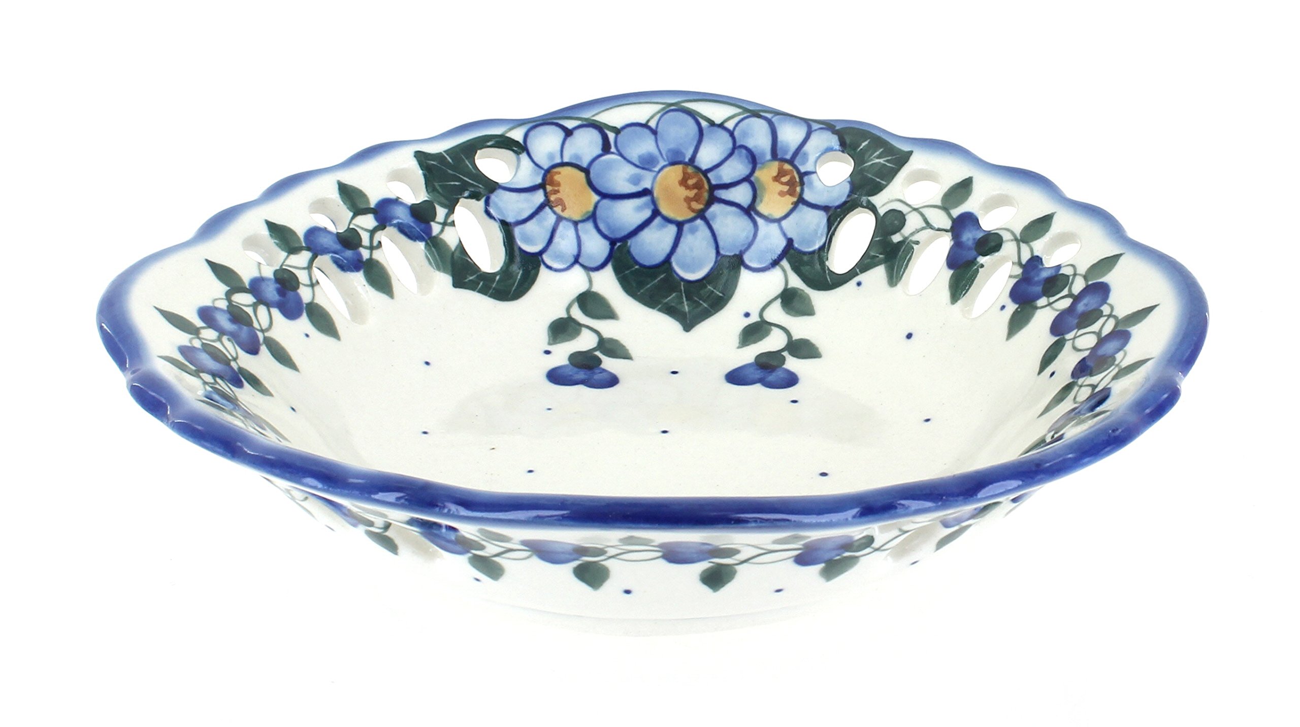Handmade Blue Rose Polish Pottery Primrose Large Fruit Bowl - Elegant Serving Dish for Fruits, Desserts & Centerpieces - Perfect for Dining, Entertaining & Home Decor