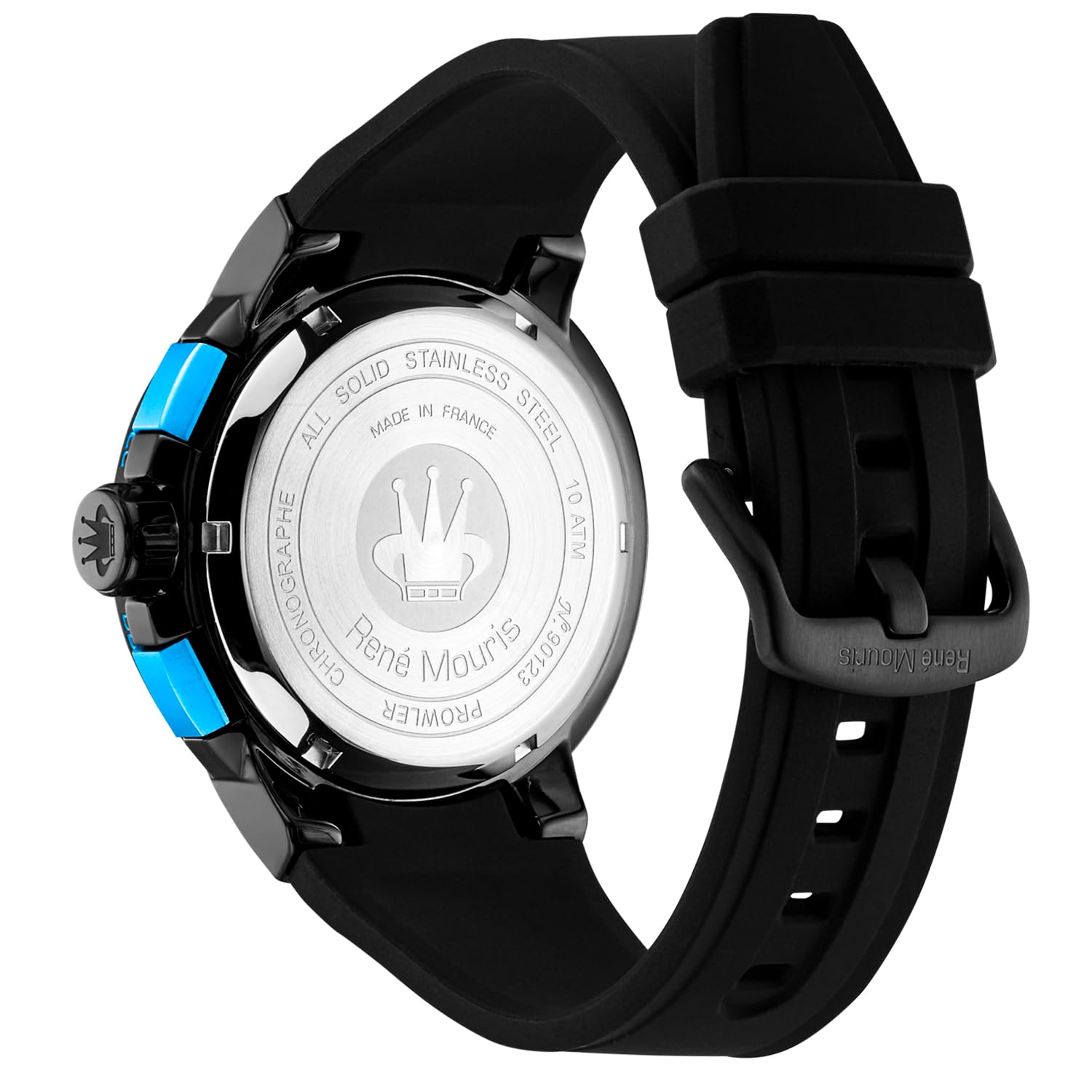 René Mouris Prowler Chronograph Men's Watch - 47MM 316L Stainless Steel Sport Watch with Sapphire Coated Mineral Crystal & Silicone Strap - 100M Waterproof - Perfect for Diving, Swimming & Outdoor Activities