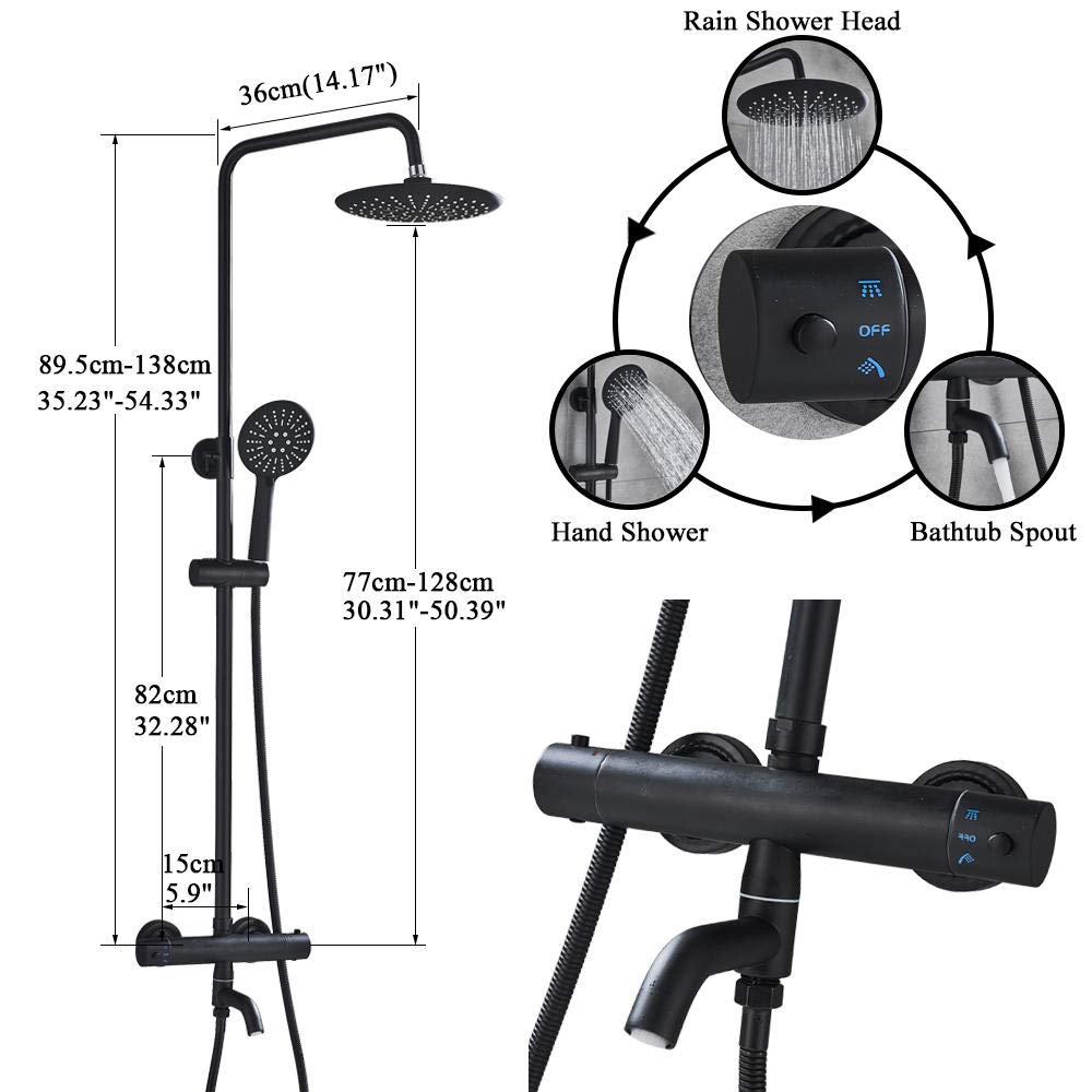 Thermostatic Rainfall Shower Mixer Set - Wall Mounted Bath & Shower Faucet with Hot/Cold Water Control - Perfect for Modern Bathrooms & Spa-Like Showers