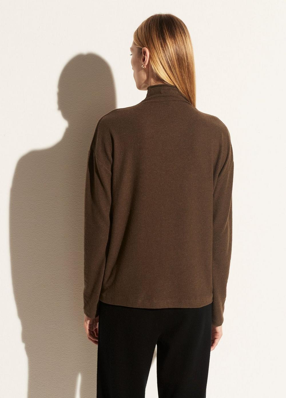 Brushed Funnel Neck Long Sleeve Sweatshirt for Women - Heather Dark Pine - Cozy Winter Layering & Casual Outfit Essential