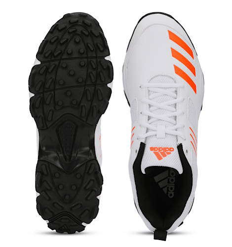 Adidas Crihase White & Orange Cricket Shoes for Men - Lightweight & Durable Sports Footwear for Cricket Matches & Training