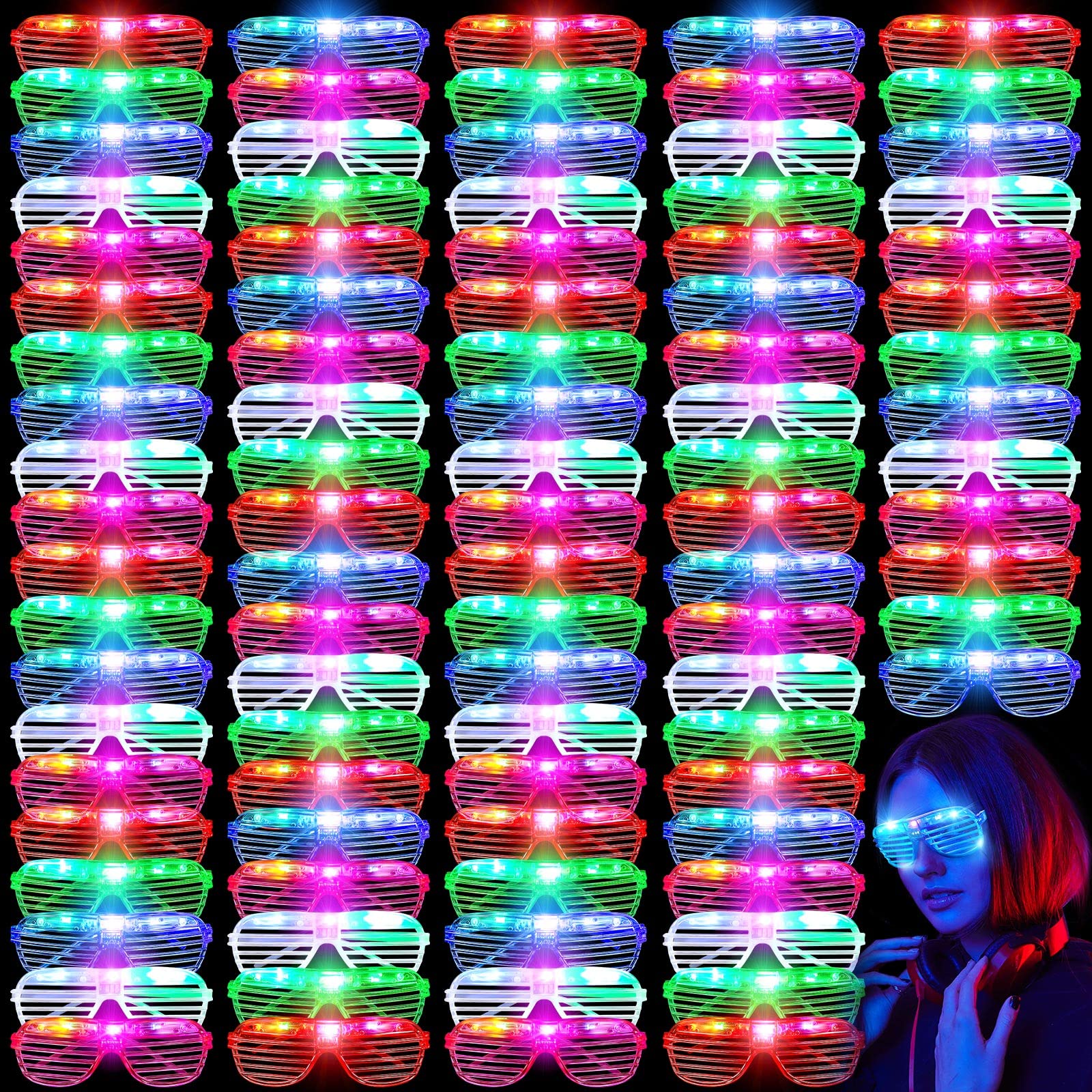 200-Piece LED Glasses Set - Glow in The Dark Party Favors, Hora Loca Supplies, 5-Color Light Up Sunglasses for Rave, Night Running & Festivals - Fun Glow Accessories for Adults & Kids (Perfect for Halloween, Concerts & Club Events)