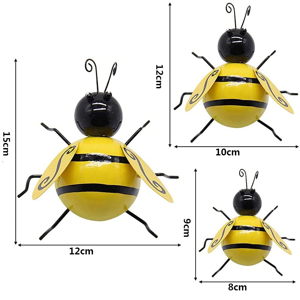 3D Metal Bee Wall Art Decor - 4Pcs Iron Bumblebee Sculpture for Indoor & Outdoor Inspirational Home Decor | Perfect for Living Room, Garden, Patio & Office Wall Hanging