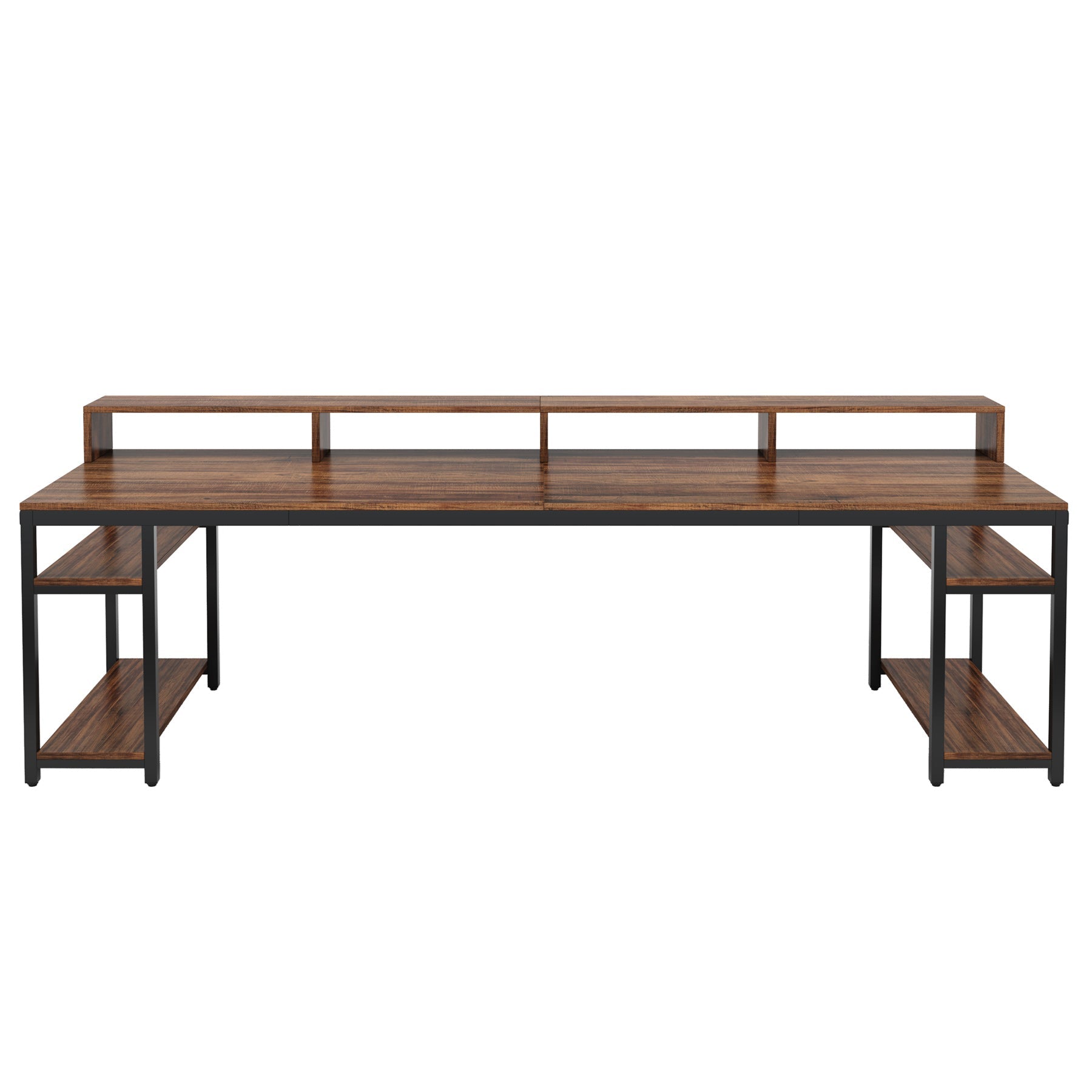 Two Person Desk - 78.7 Inch Large Computer Desk with Monitor Stand & 4 Open Shelves for Home Office, Gaming Setup, and Workspace Organization