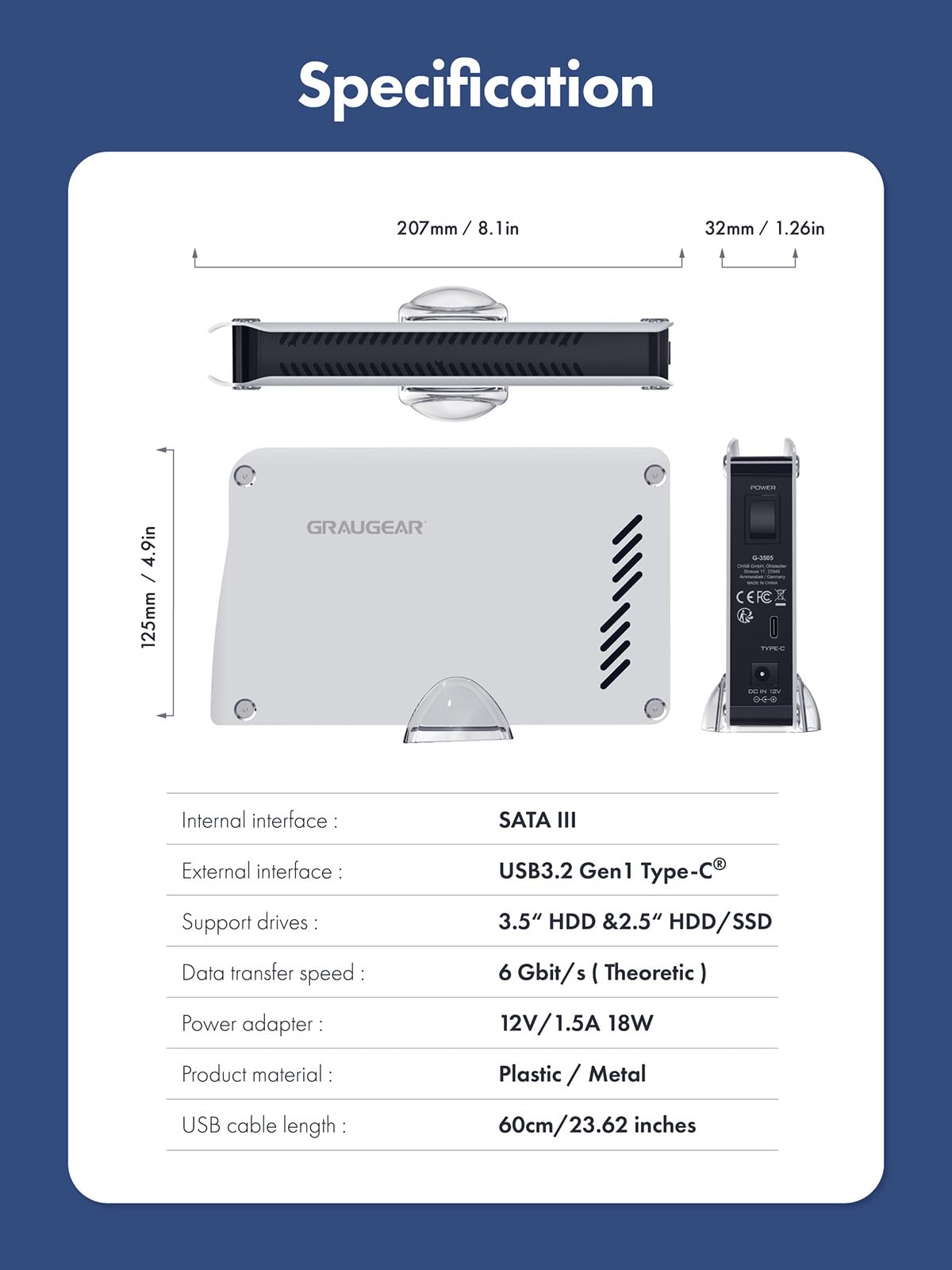 GRAUGEAR 4TB External Hard Drive for PS5/PS4 - High-Speed USB 3.2 Portable HDD with Aluminum Case, Includes USB-C & USB-A Cables - Perfect for Gaming, Backup & Storage Expansion