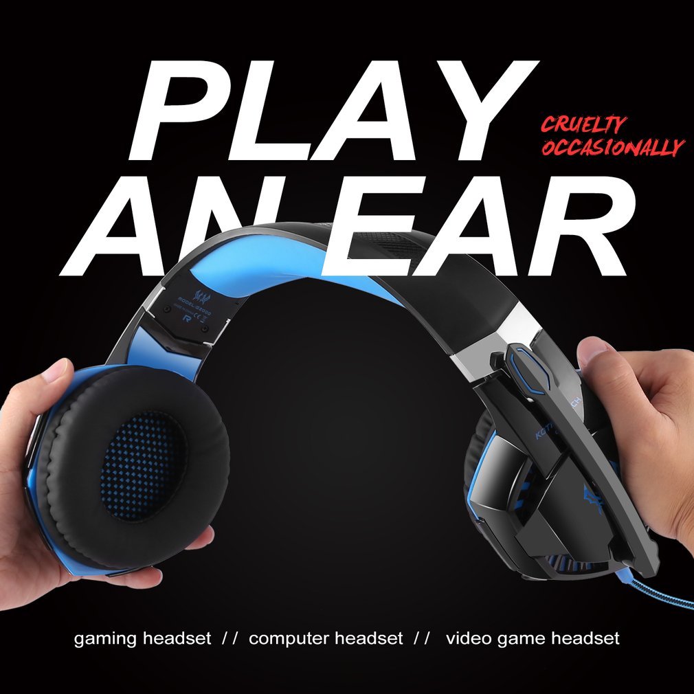 Premium PC Gaming Headset with Noise Cancelling Mic - 3.5mm Stereo Over-Ear Headphones for PC, Laptop & Mobile - LED Lights, USB Cable, Rotary Volume Control & Mic Mute - Perfect for Gaming, Streaming & Online Meetings (Black & Blue)