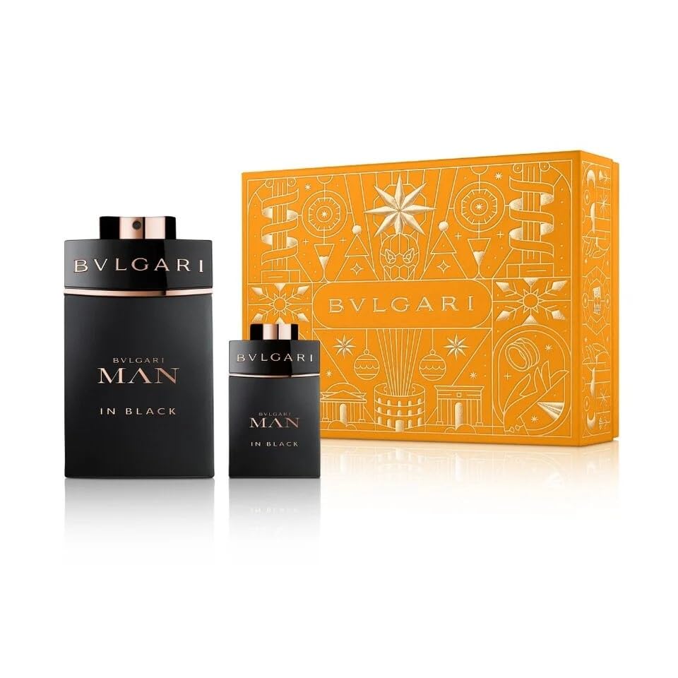 BVLGARI Man In Black Eau de Parfum Gift Set for Men - 3.4 oz + 0.5 oz Travel Size - Luxury Cologne with Spicy Oriental Scent - Perfect for Date Night, Gifts & Special Occasions