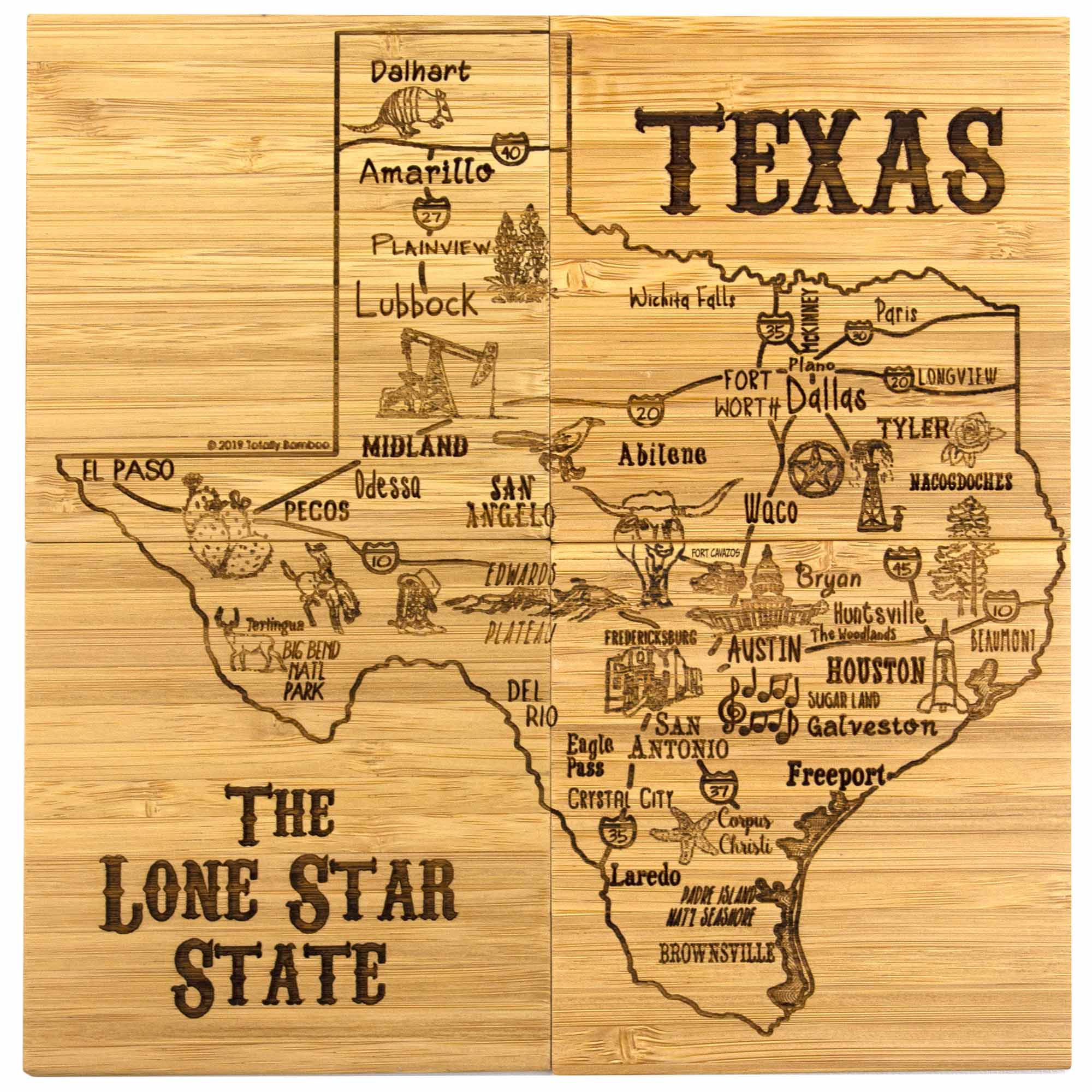 4-Piece Texas Puzzle Coaster Set with Storage Case - Perfect for Home, Office, and Bar Decor