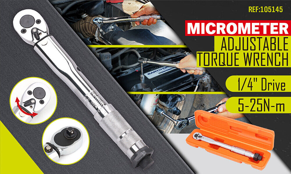 1/4 Drive Click Torque Wrench 5-25NM Adjustable Ratchet Spanner - Precision Hand Tool for Automotive Repair, Bicycle Maintenance & DIY Projects