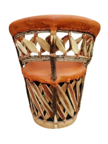 Handmade Traditional Mexican Equipal Chair - Acapulco Style Orange Leather - Authentic Artisanal Furniture for Home, Bar, Office & Restaurant - Perfect for Patio, Lounge & Outdoor Decor