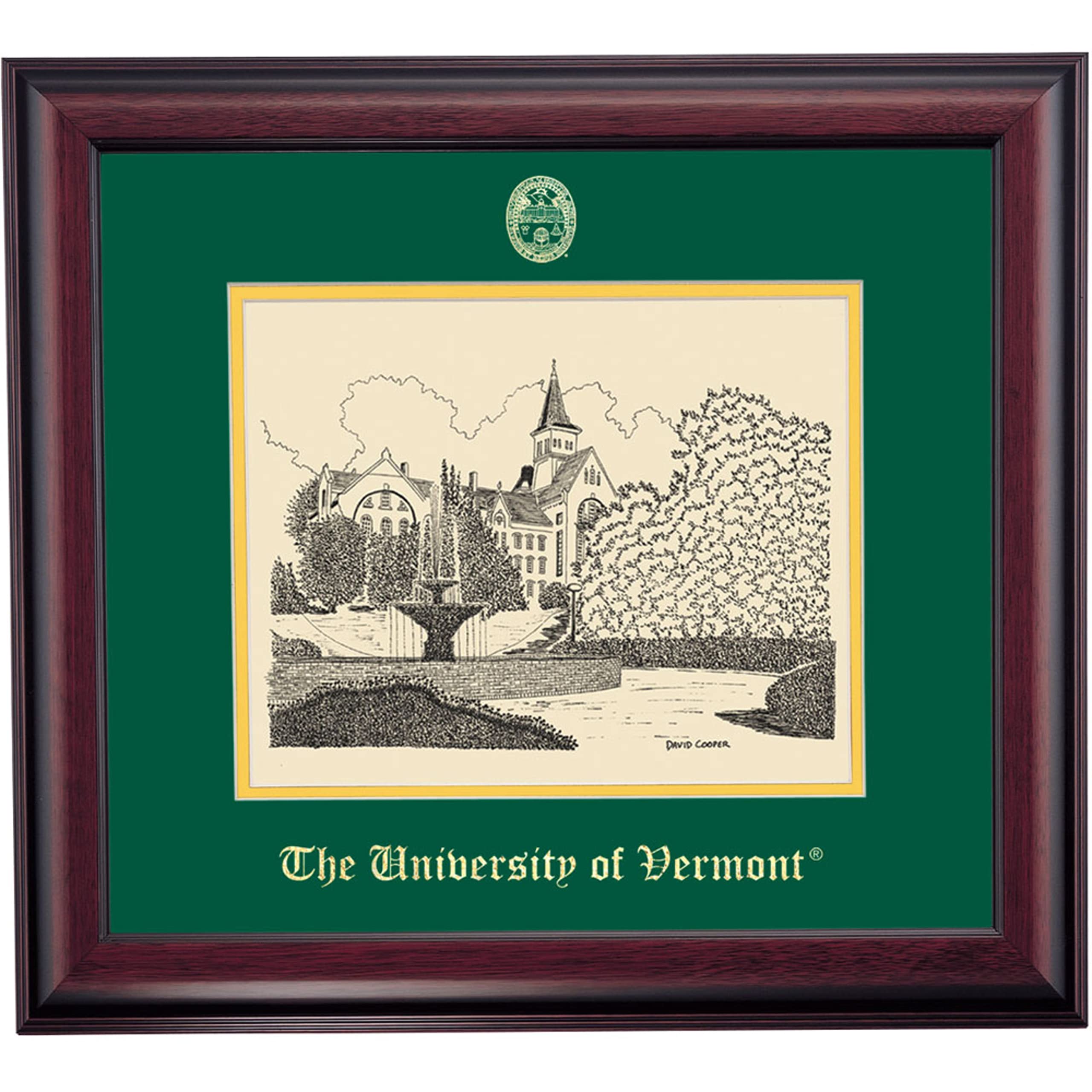 University of Vermont UVM Catamounts Framed Art Print - Old Mill Pen & Ink Drawing with Hunter Green/Yellow Mat - College Dorm, Office & Home Wall Decor - Perfect Graduation Gift for Alumni & Students