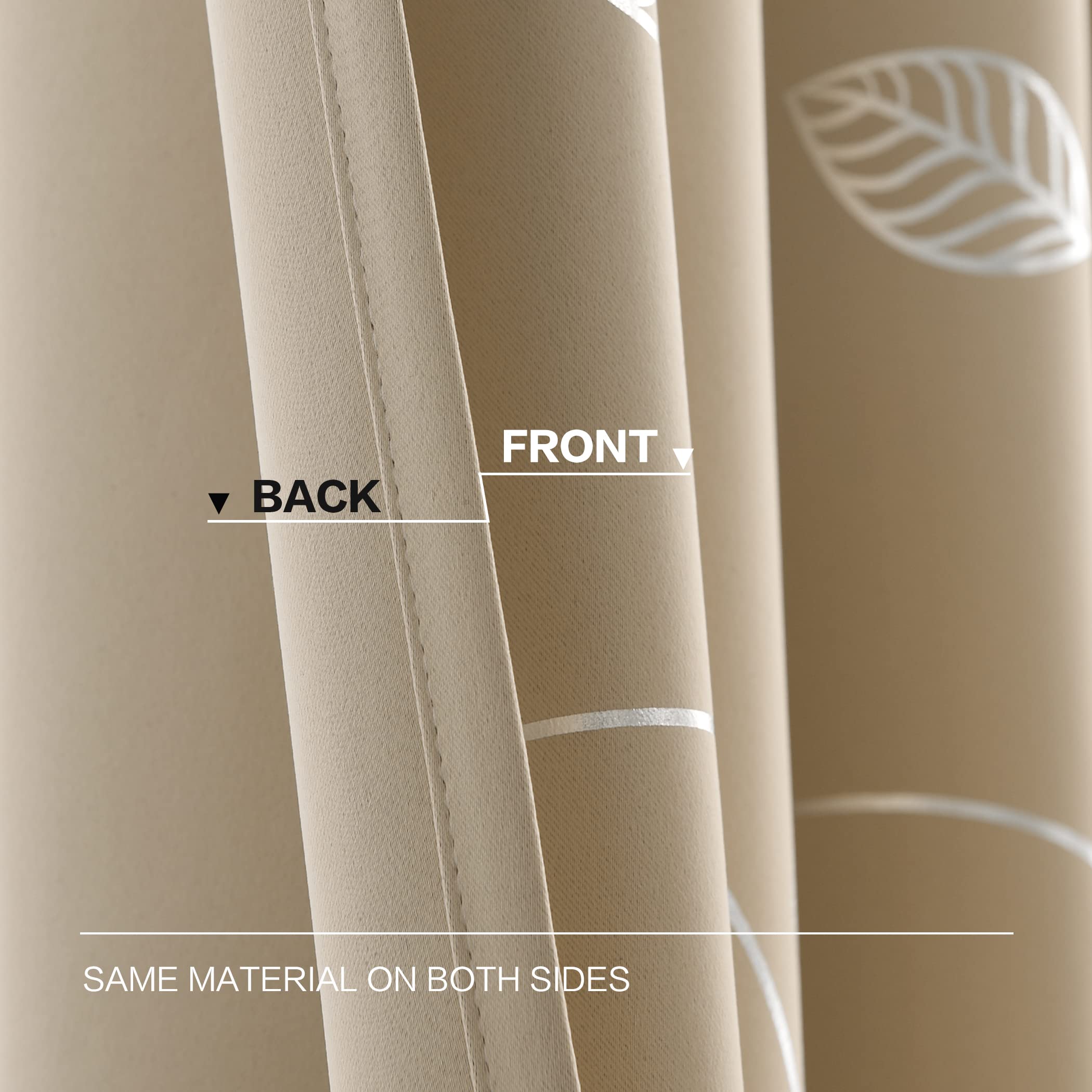 BUHUA 52 x 84 Inch Blackout Curtains for Bedroom - Beige Leaf Pattern Thermal Insulated Window Drapes (Set of 2 Panels) | Noise Reducing & Energy Saving for Home, Nursery & Living Room