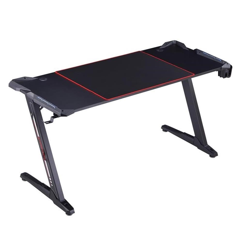 Almly Modern Black Metal Gaming Desk with Built-in Outlets & USB Ports - Ergonomic Computer Desk for Home Office & Gaming Setup
