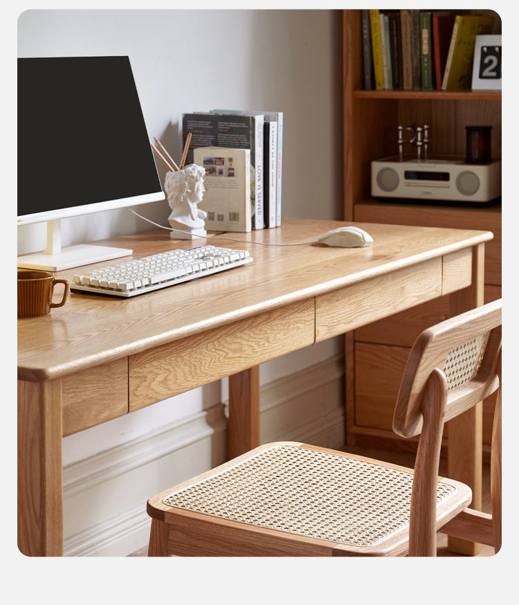 Premium Solid Oak & Ash Wood USB Office Desk - Modern Home & Workspace Furniture for Productivity & Organization | Perfect for Remote Work, Study & Office Setup