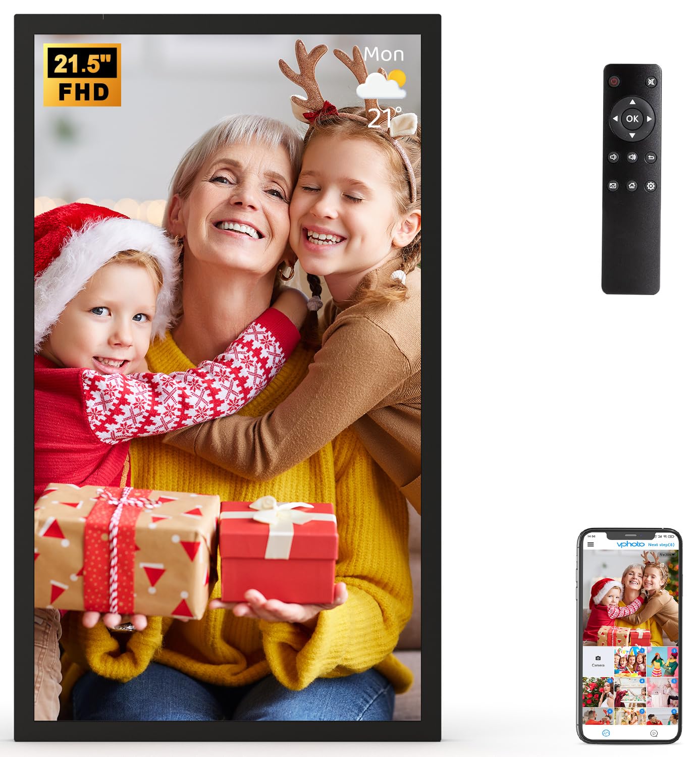 21.5-inch Large Digital Picture Frame with WiFi & Smartphone Mirroring - 5G/2.4G Dual Band, App & Email Photo Sharing, Auto Light Sensor - Perfect Gift for Grandparents, Home Decor & Family Photo Display