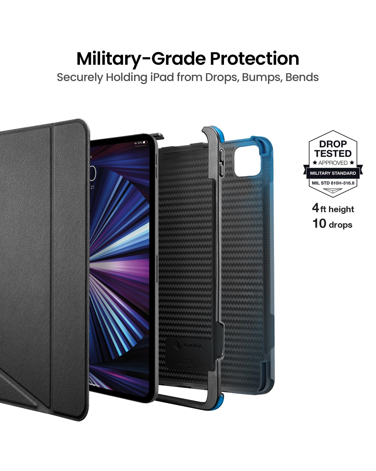 tomtoc Vertical Protective Case for iPad Pro 11-inch (4th/3rd Gen 2021-2022) - Slim Anti-Bend Cover with Magnetic Stand (3 Viewing Modes) & Wireless Apple Pencil Charging - Perfect for Work, Travel & Home Use - Black